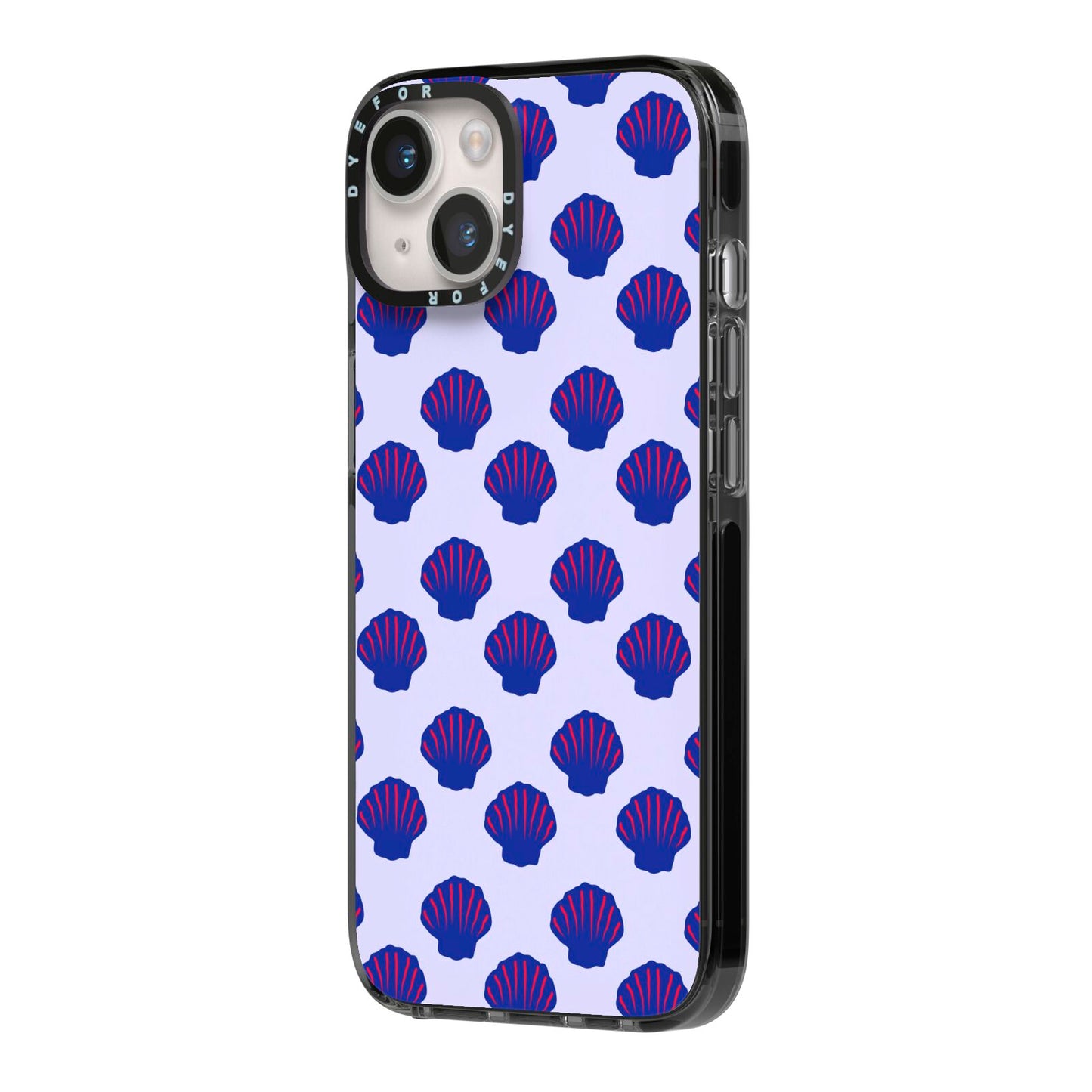 Shell Pattern iPhone 14 Black Impact Case Side Angle on Silver phone