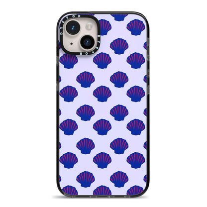 Shell Pattern iPhone 14 Plus Black Impact Case on Silver phone