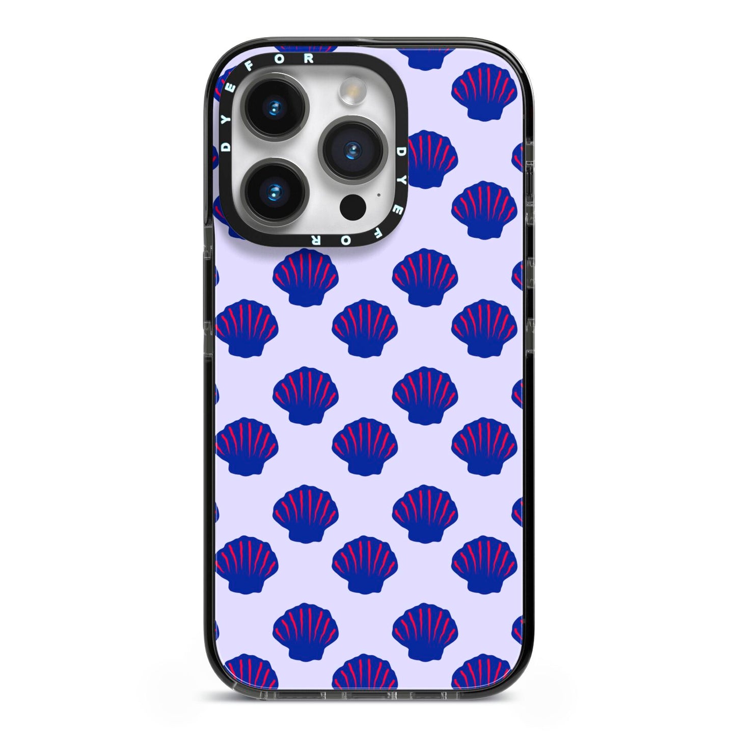 Shell Pattern iPhone 14 Pro Black Impact Case on Silver phone