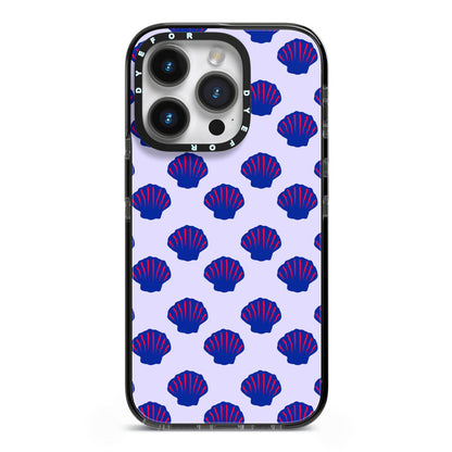 Shell Pattern iPhone 14 Pro Black Impact Case on Silver phone