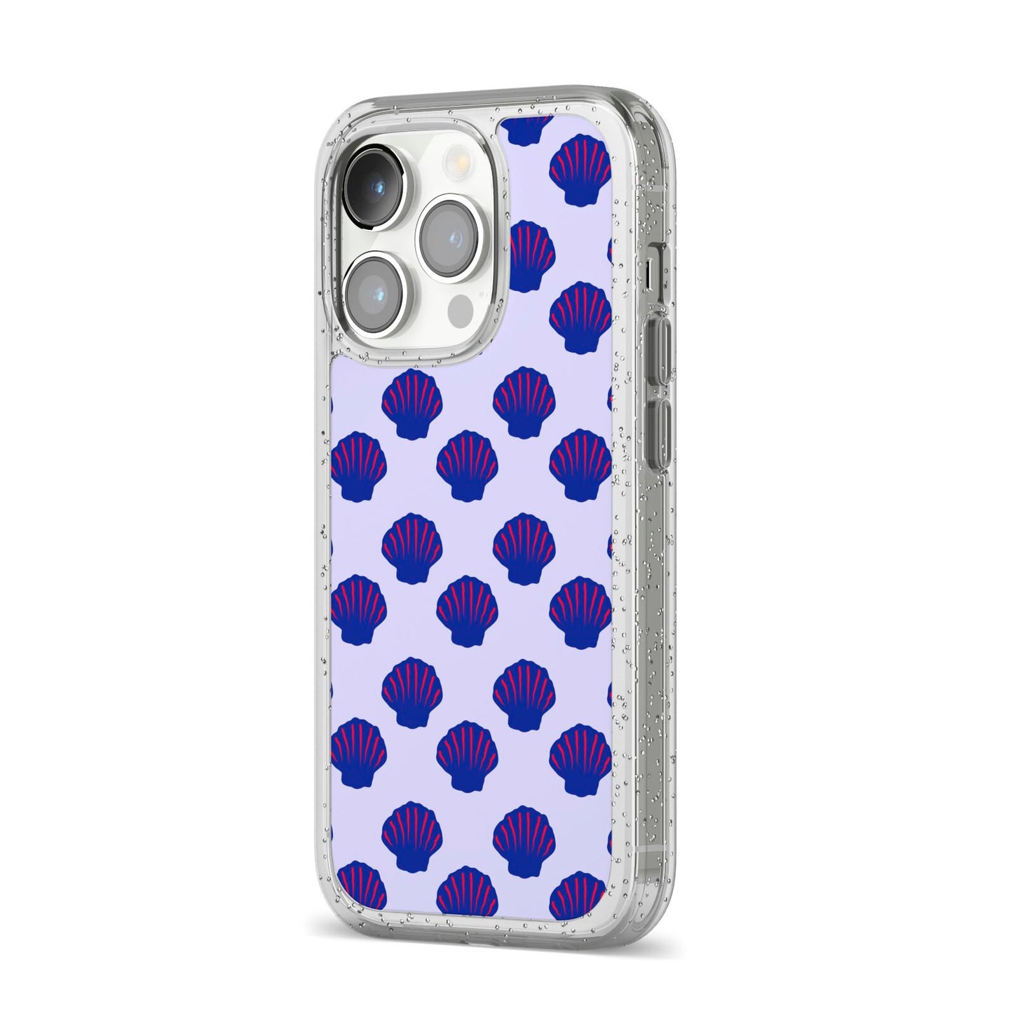 Shell Pattern iPhone 14 Pro Glitter Tough Case Silver Angled Image