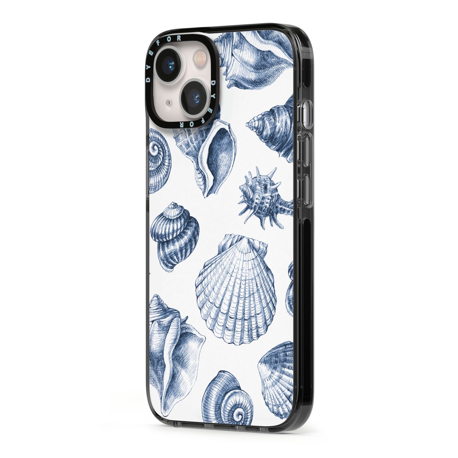Shell iPhone 13 Black Impact Case Side Angle on Silver phone