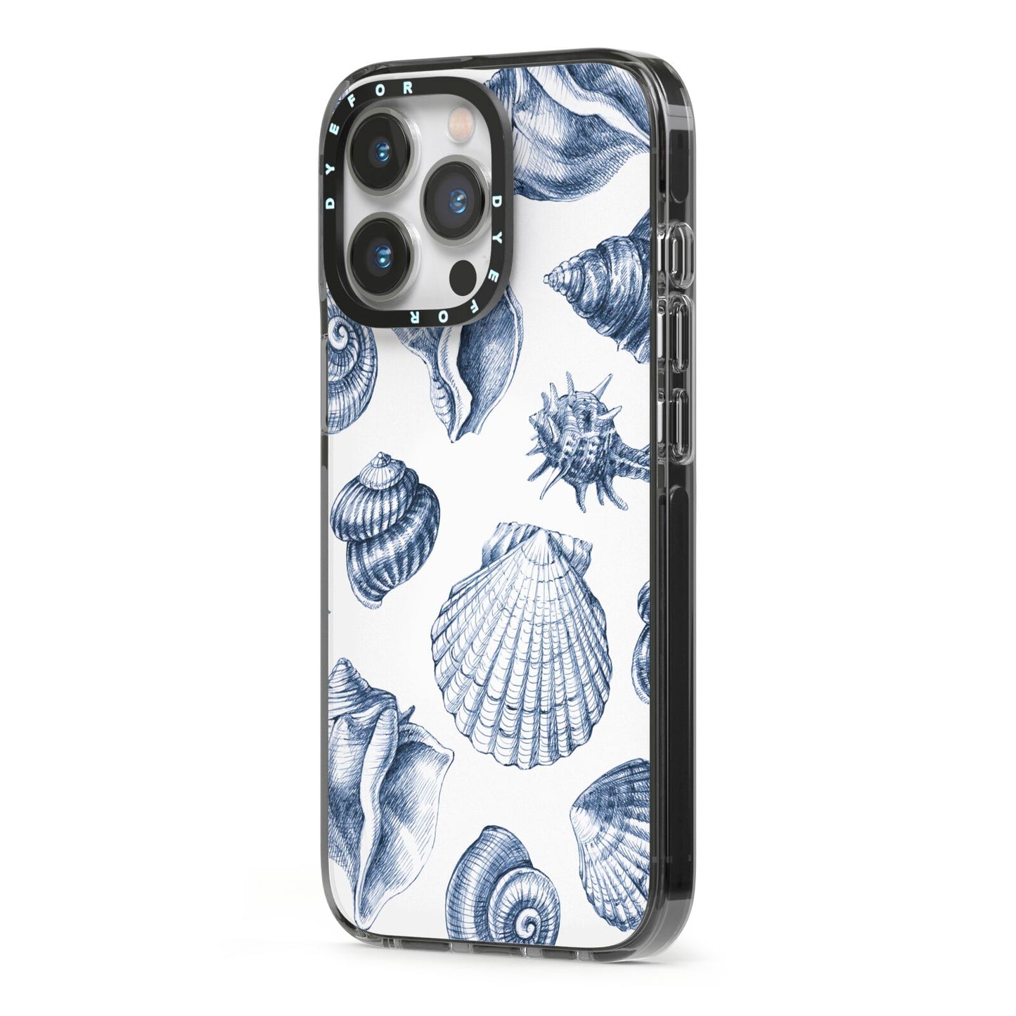 Shell iPhone 13 Pro Black Impact Case Side Angle on Silver phone