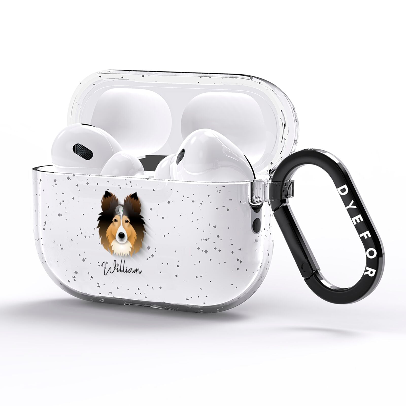 Shetland Sheepdog Personalised AirPods Pro Glitter Case Side Image