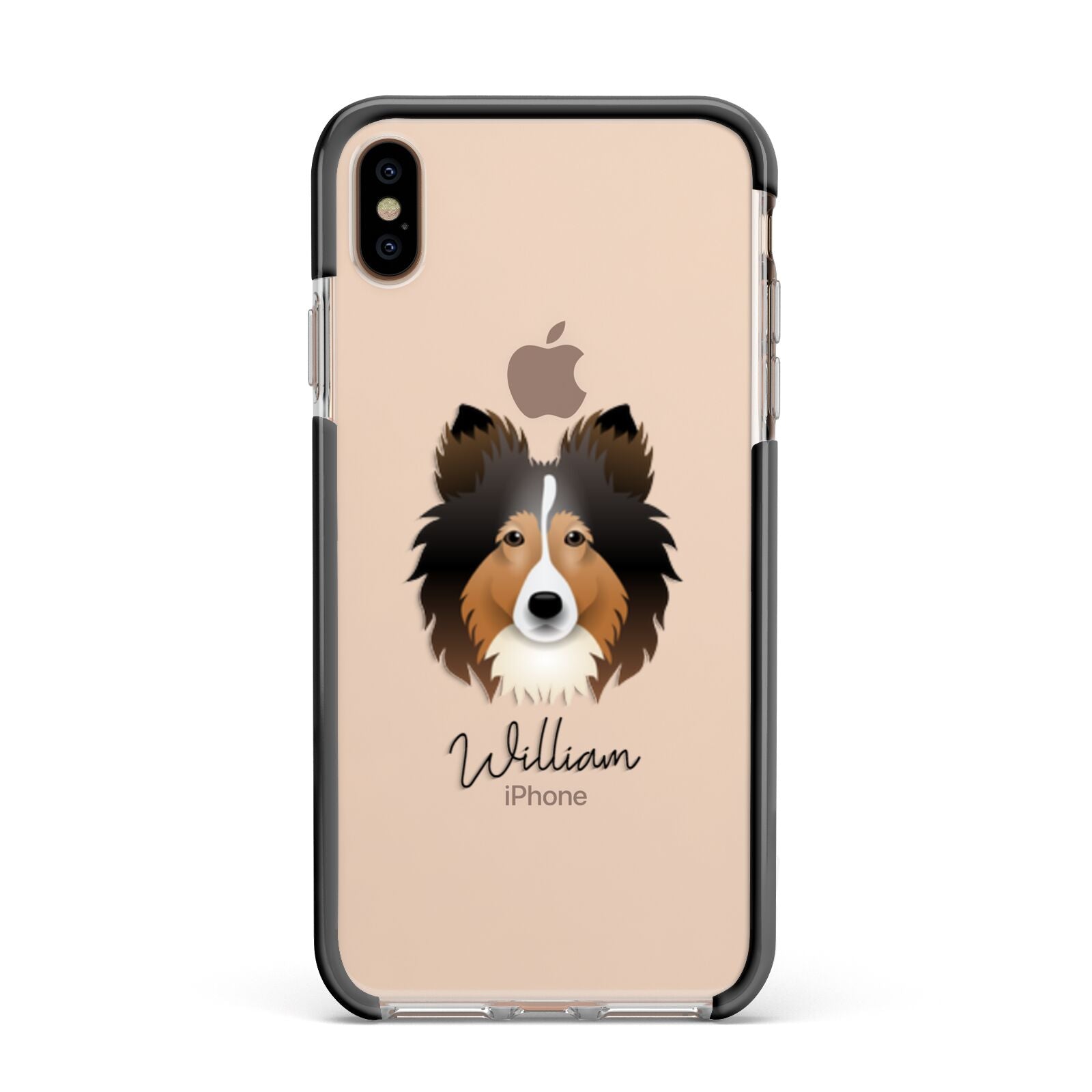 Shetland Sheepdog Personalised Apple iPhone Xs Max Impact Case Black Edge on Gold Phone