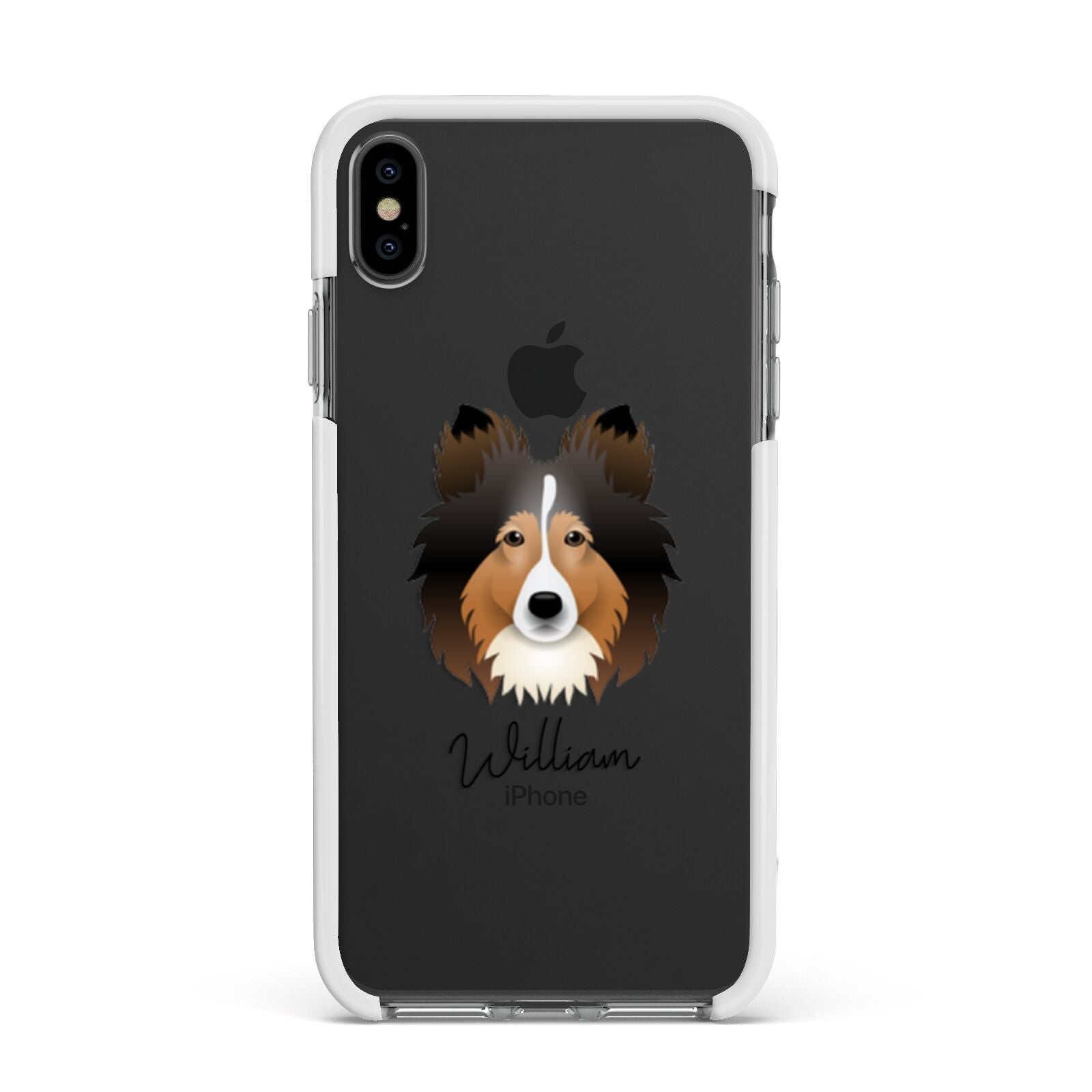 Shetland Sheepdog Personalised Apple iPhone Xs Max Impact Case White Edge on Black Phone