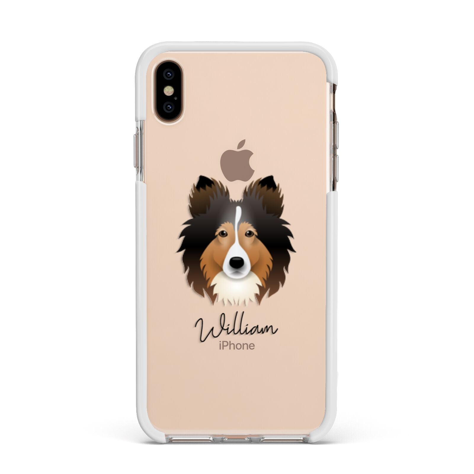 Shetland Sheepdog Personalised Apple iPhone Xs Max Impact Case White Edge on Gold Phone