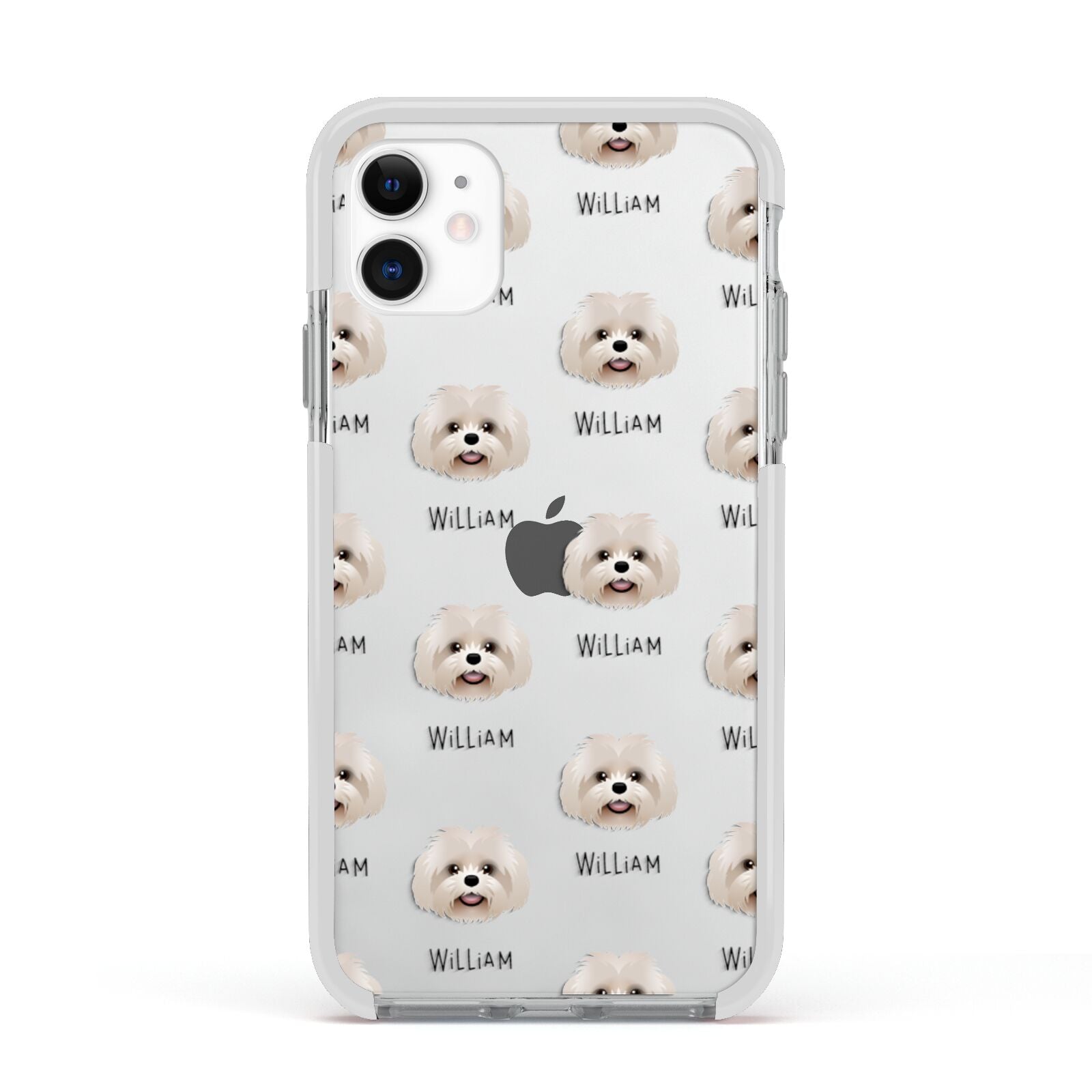 Shih Poo Icon with Name Apple iPhone 11 in White with White Impact Case