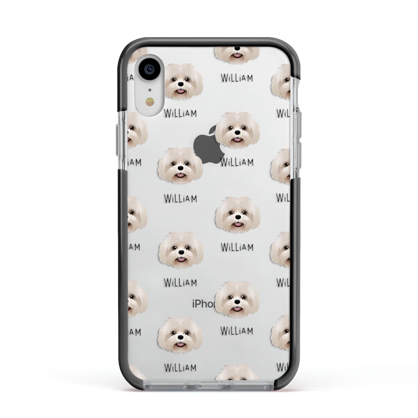 Shih Poo Icon with Name Apple iPhone XR Impact Case Black Edge on Silver Phone