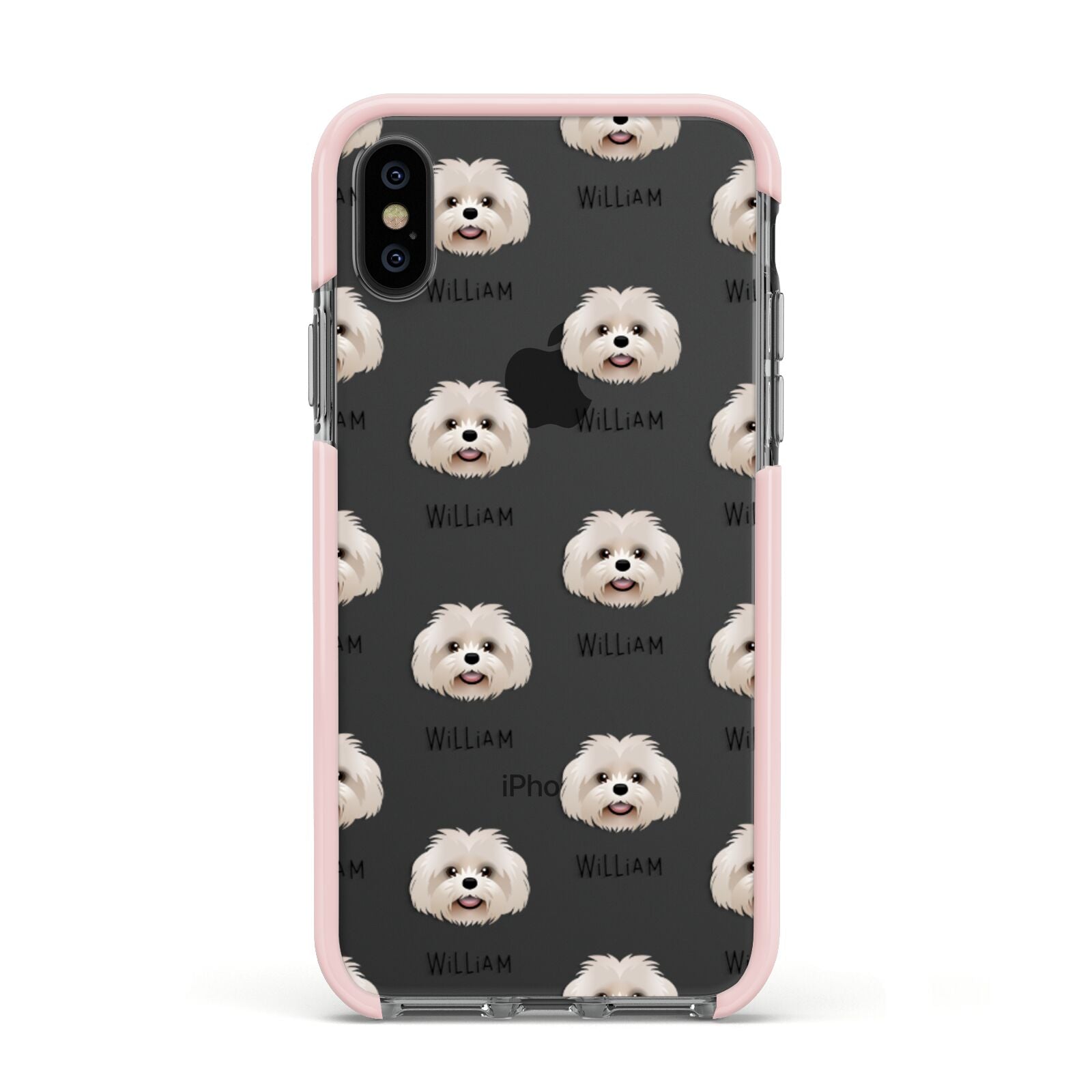 Shih Poo Icon with Name Apple iPhone Xs Impact Case Pink Edge on Black Phone