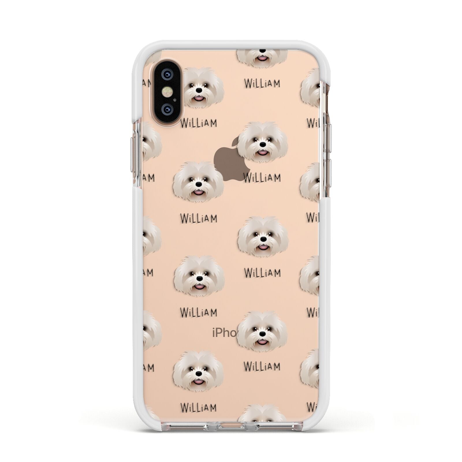 Shih Poo Icon with Name Apple iPhone Xs Impact Case White Edge on Gold Phone