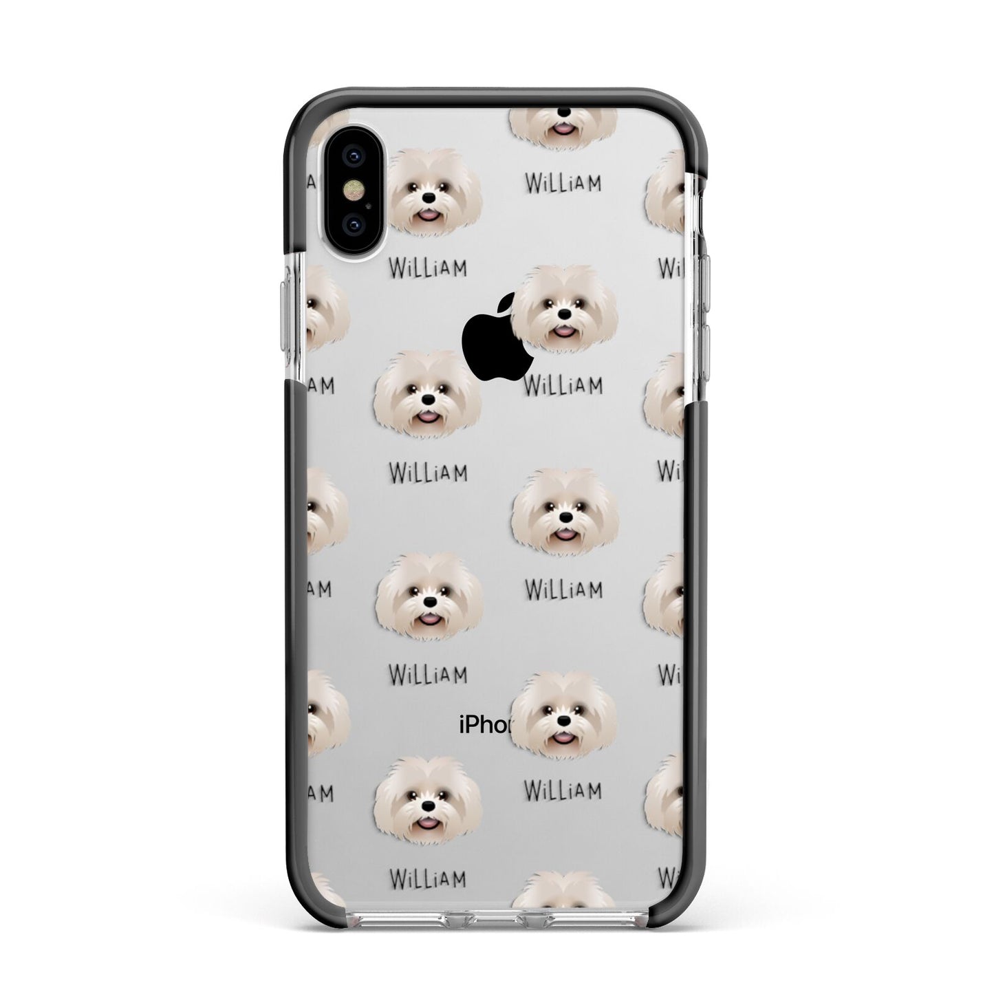 Shih Poo Icon with Name Apple iPhone Xs Max Impact Case Black Edge on Silver Phone