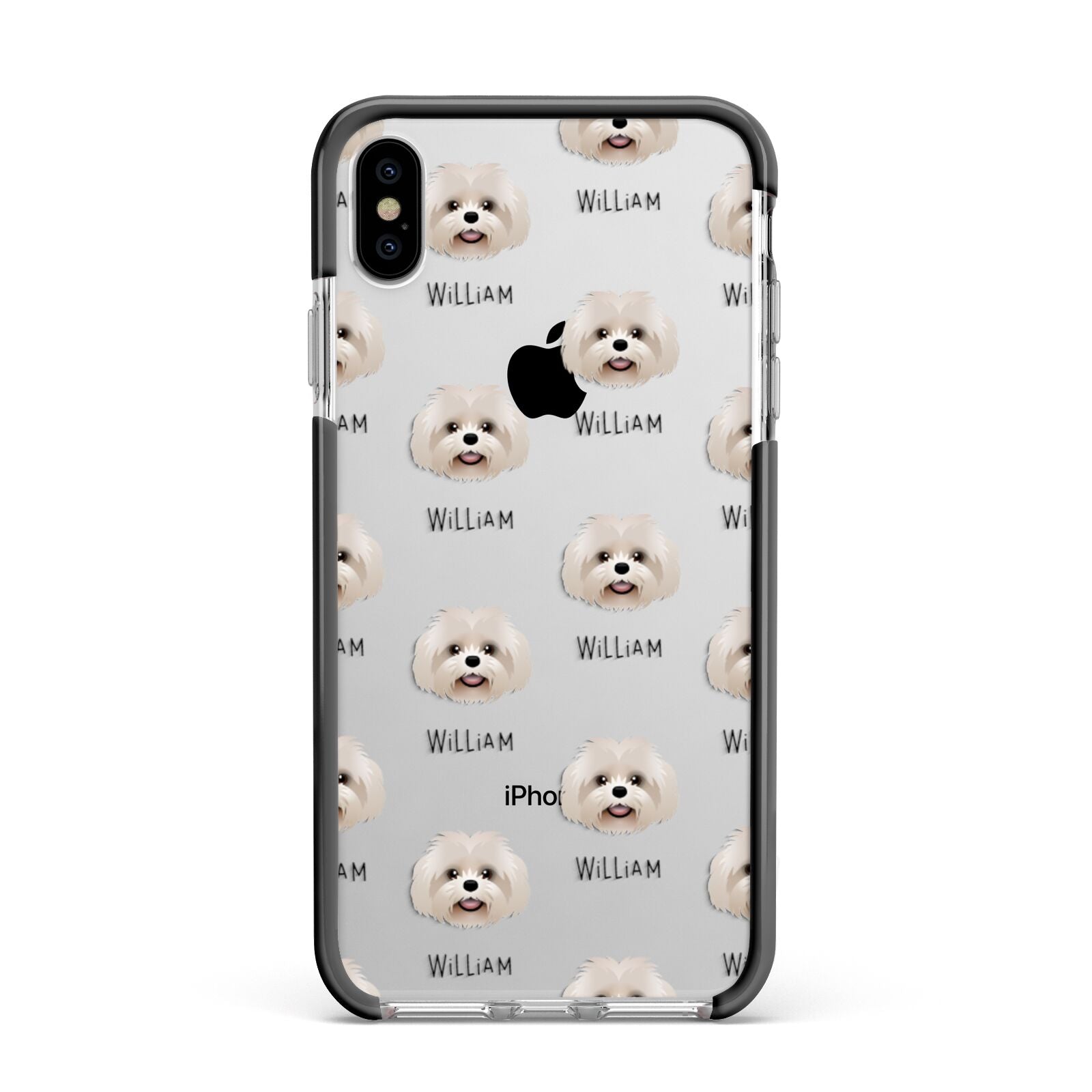 Shih Poo Icon with Name Apple iPhone Xs Max Impact Case Black Edge on Silver Phone