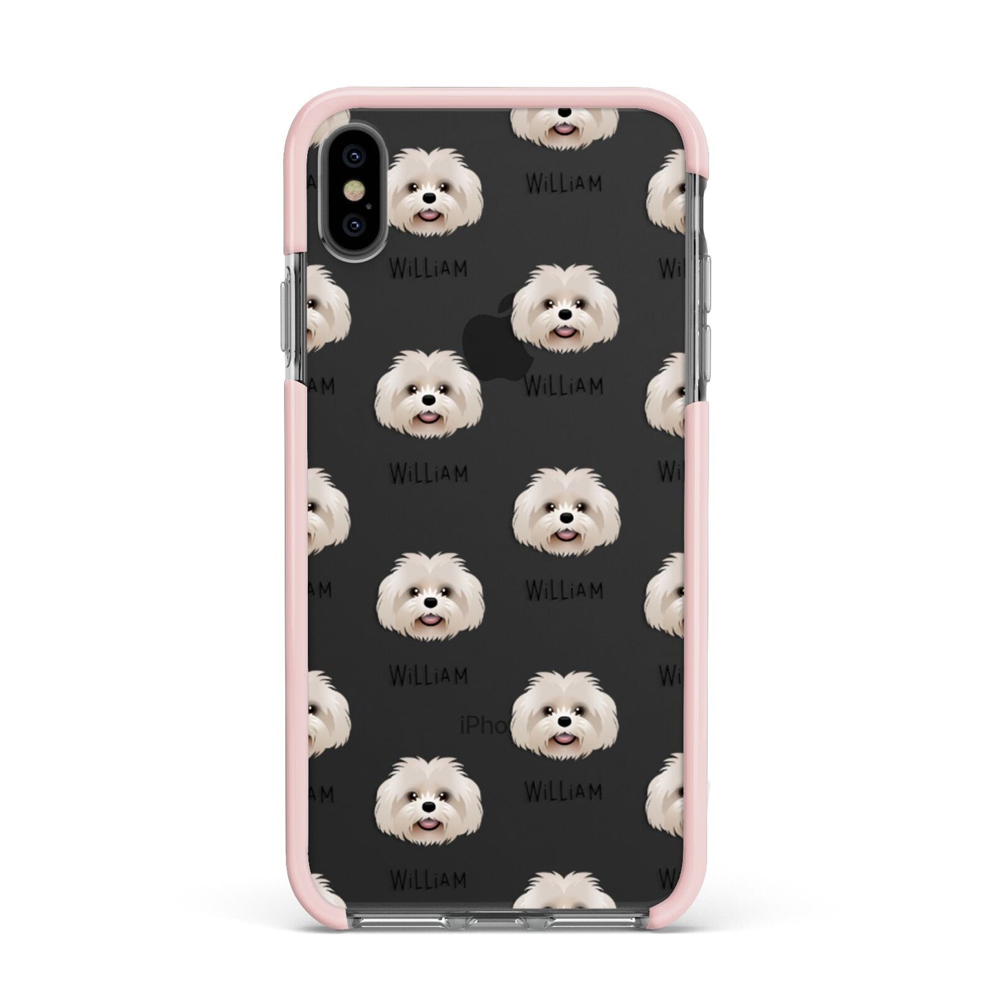 Shih Poo Icon with Name Apple iPhone Xs Max Impact Case Pink Edge on Black Phone