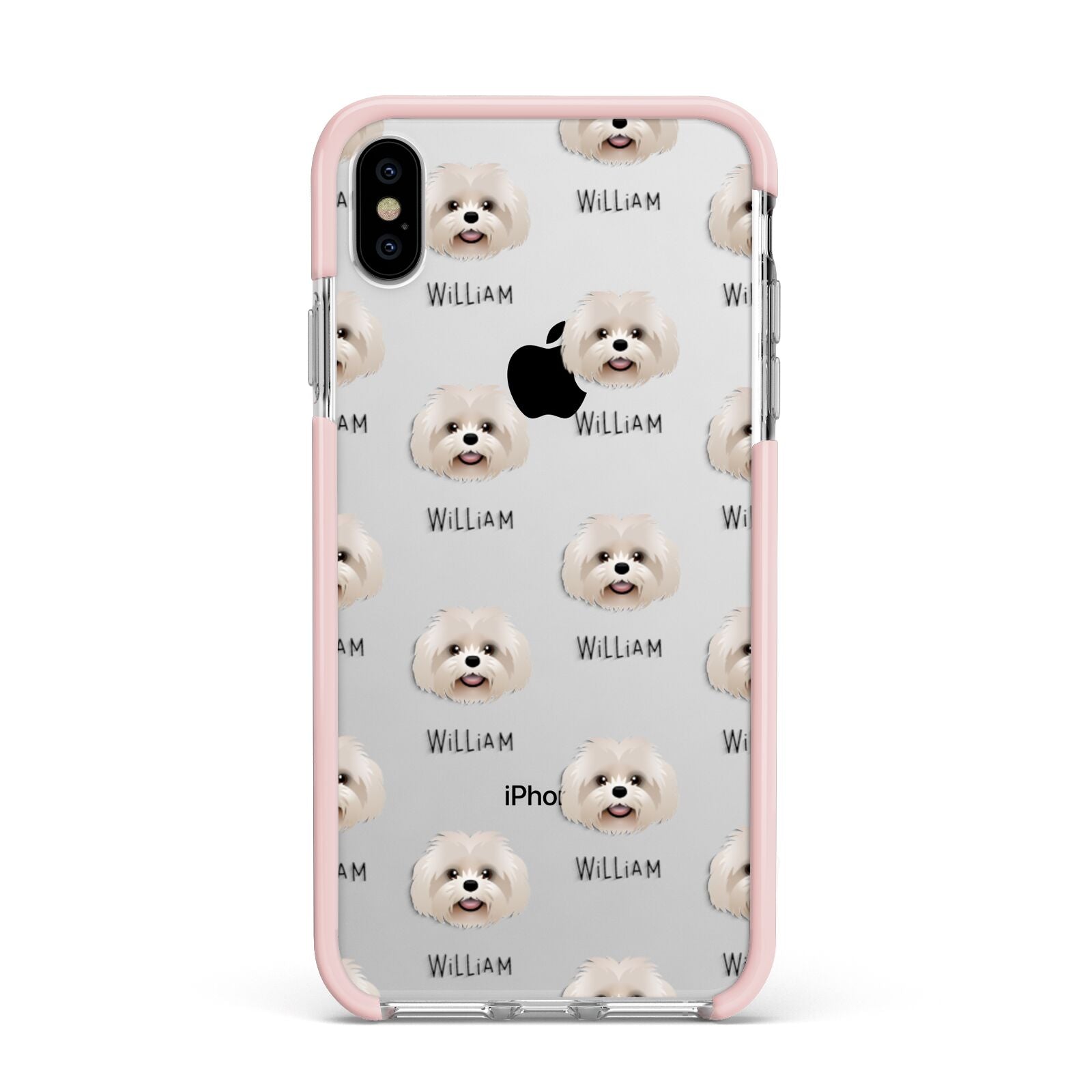Shih Poo Icon with Name Apple iPhone Xs Max Impact Case Pink Edge on Silver Phone