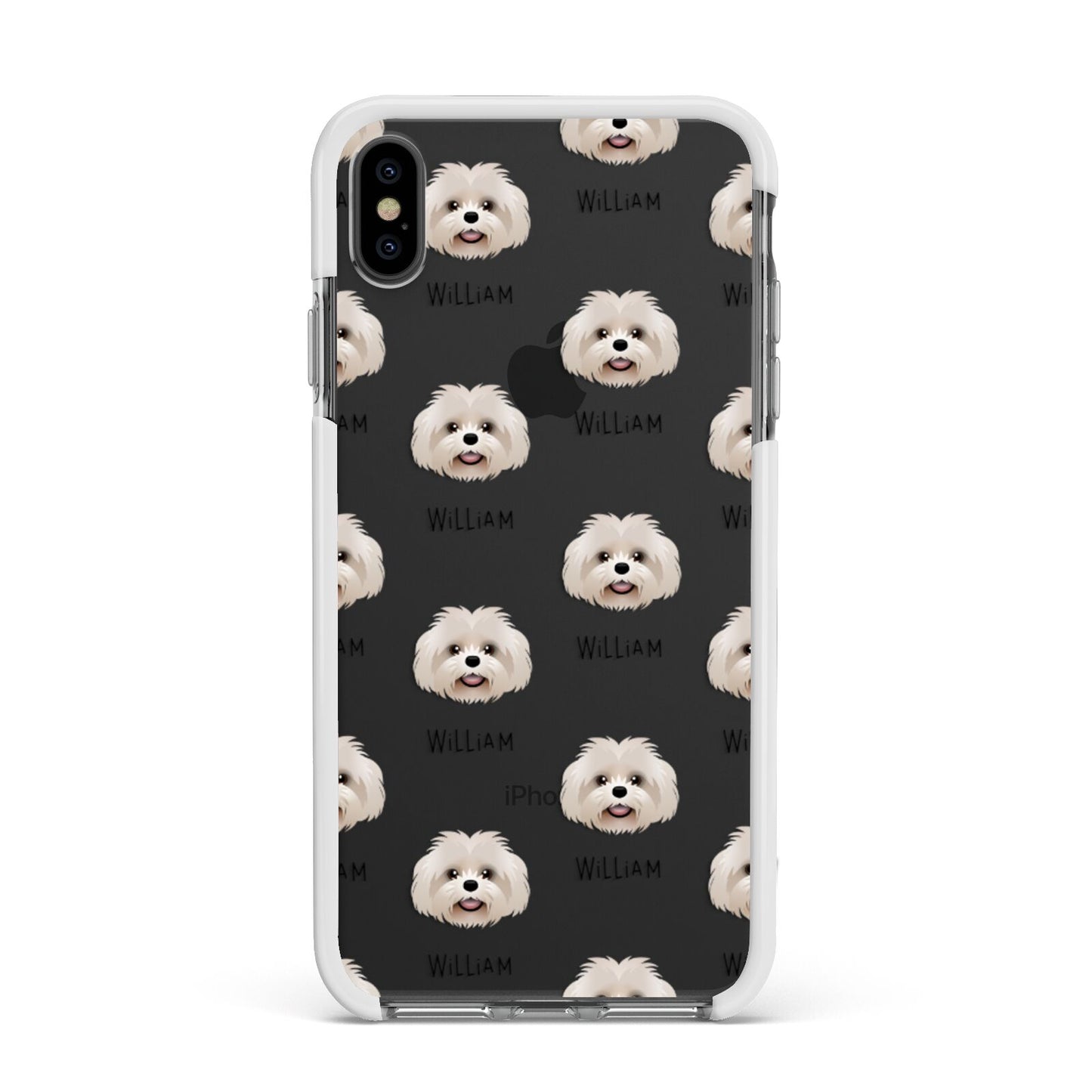 Shih Poo Icon with Name Apple iPhone Xs Max Impact Case White Edge on Black Phone