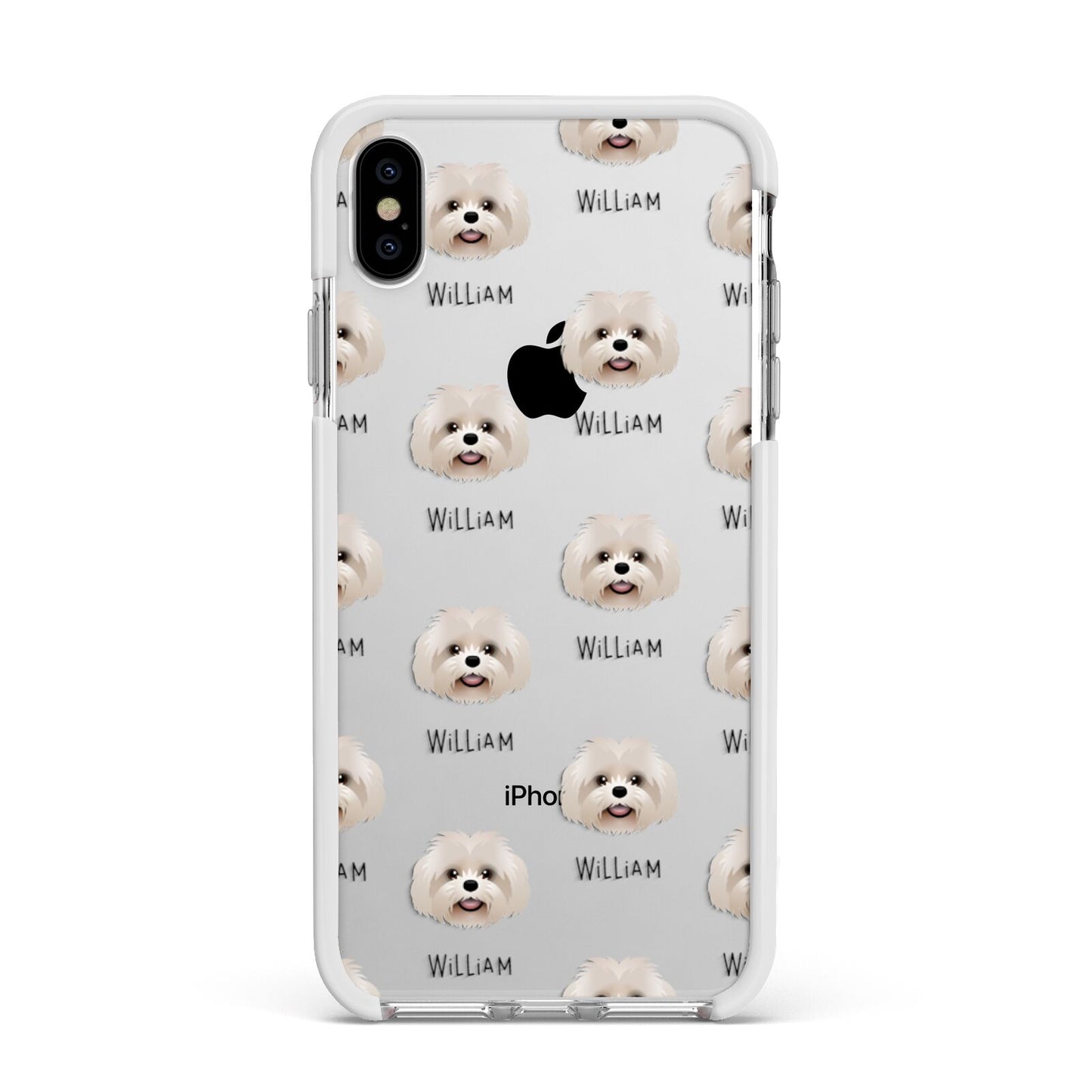Shih Poo Icon with Name Apple iPhone Xs Max Impact Case White Edge on Silver Phone