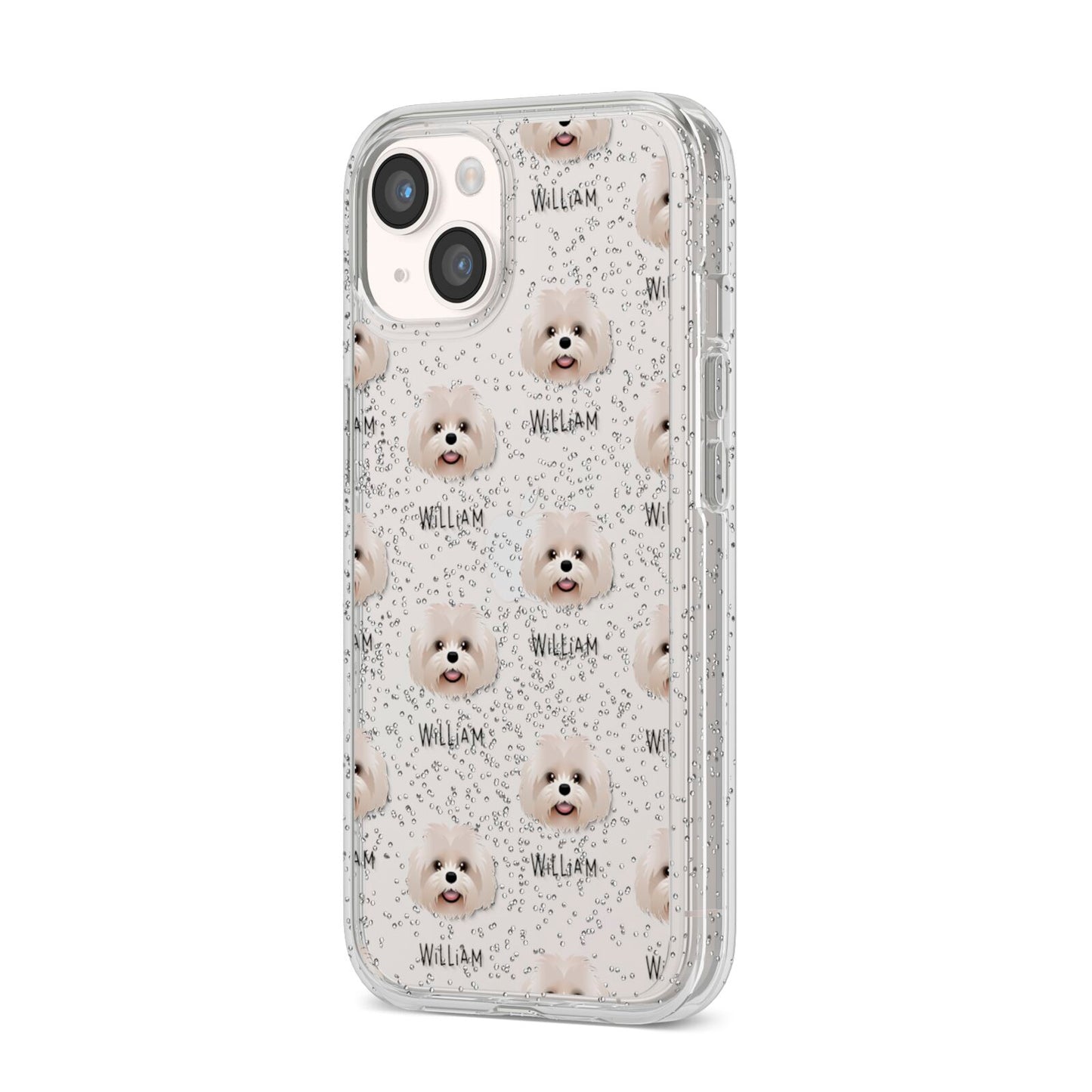 Shih Poo Icon with Name iPhone 14 Glitter Tough Case Starlight Angled Image