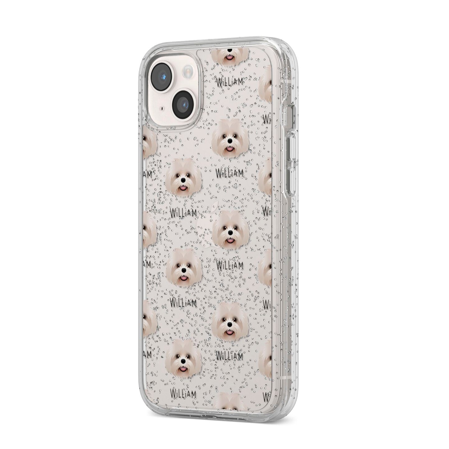 Shih Poo Icon with Name iPhone 14 Plus Glitter Tough Case Starlight Angled Image