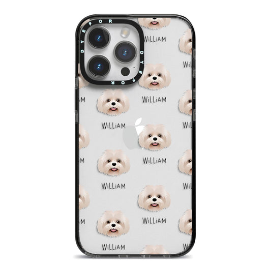 Shih Poo Icon with Name iPhone 14 Pro Max Black Impact Case on Silver phone