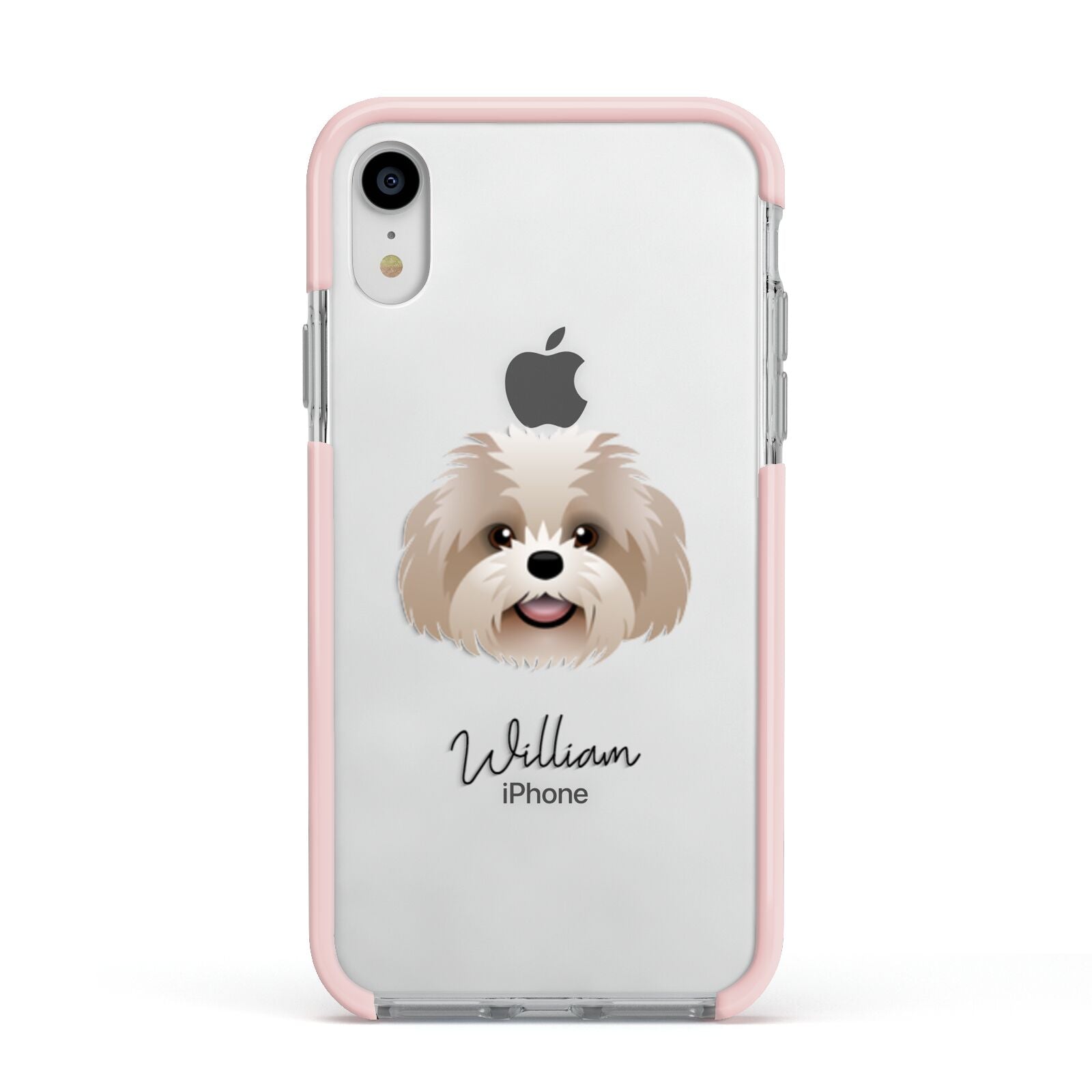 Shih Poo Personalised Apple iPhone XR Impact Case Pink Edge on Silver Phone