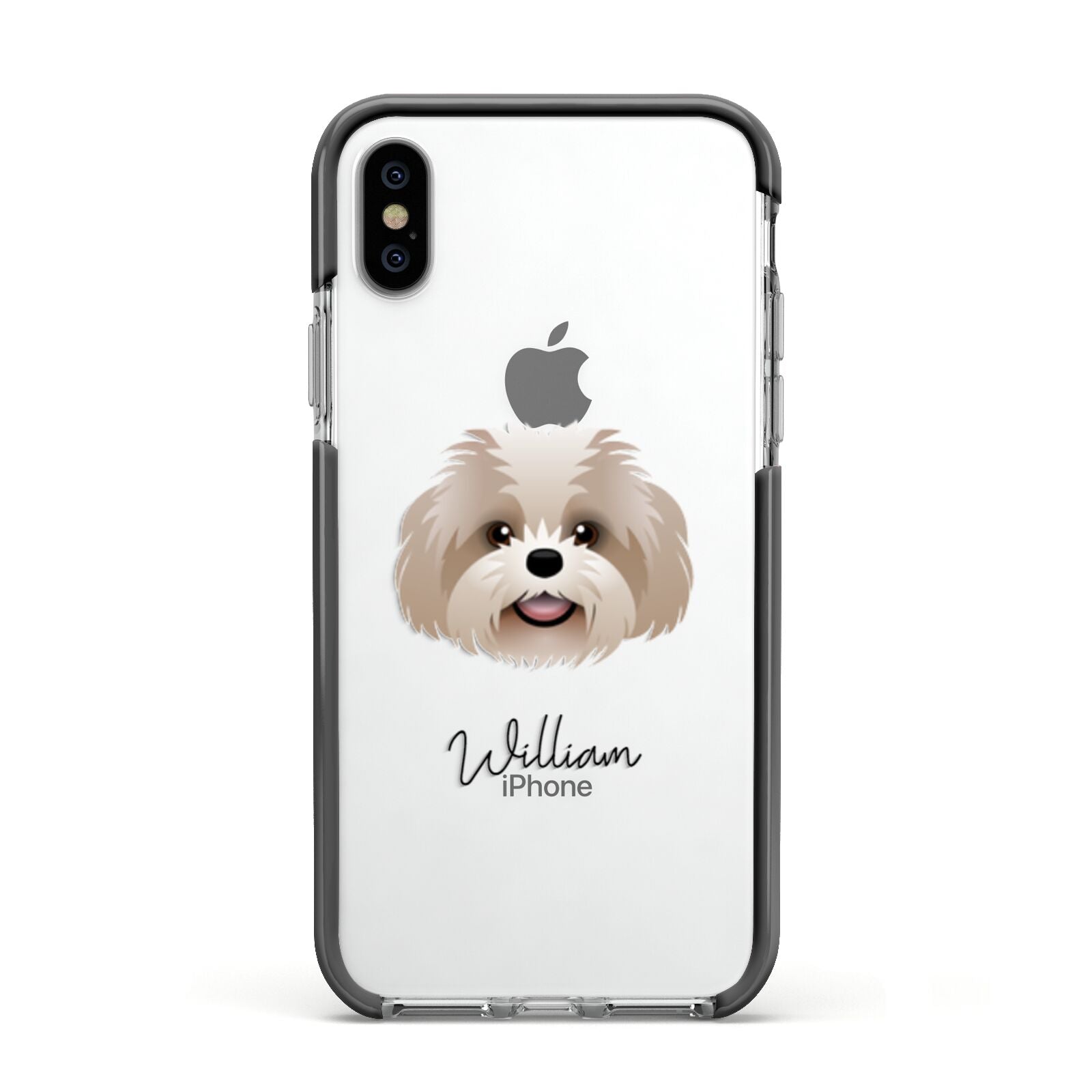 Shih Poo Personalised Apple iPhone Xs Impact Case Black Edge on Silver Phone