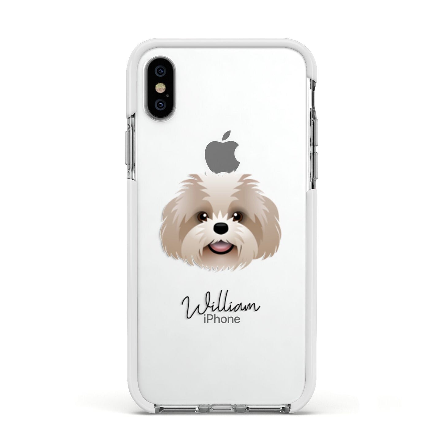 Shih Poo Personalised Apple iPhone Xs Impact Case White Edge on Silver Phone