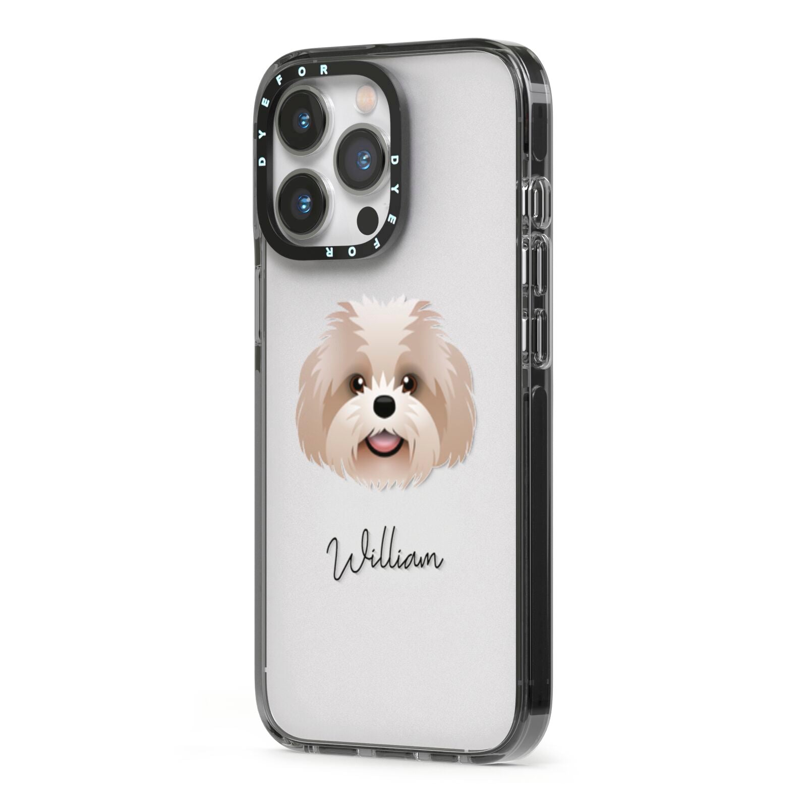 Shih Poo Personalised iPhone 13 Pro Black Impact Case Side Angle on Silver phone