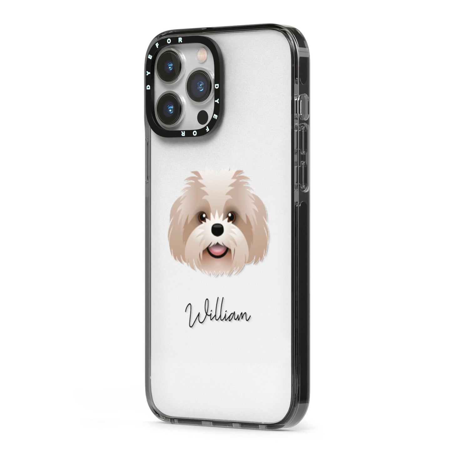 Shih Poo Personalised iPhone 13 Pro Max Black Impact Case Side Angle on Silver phone