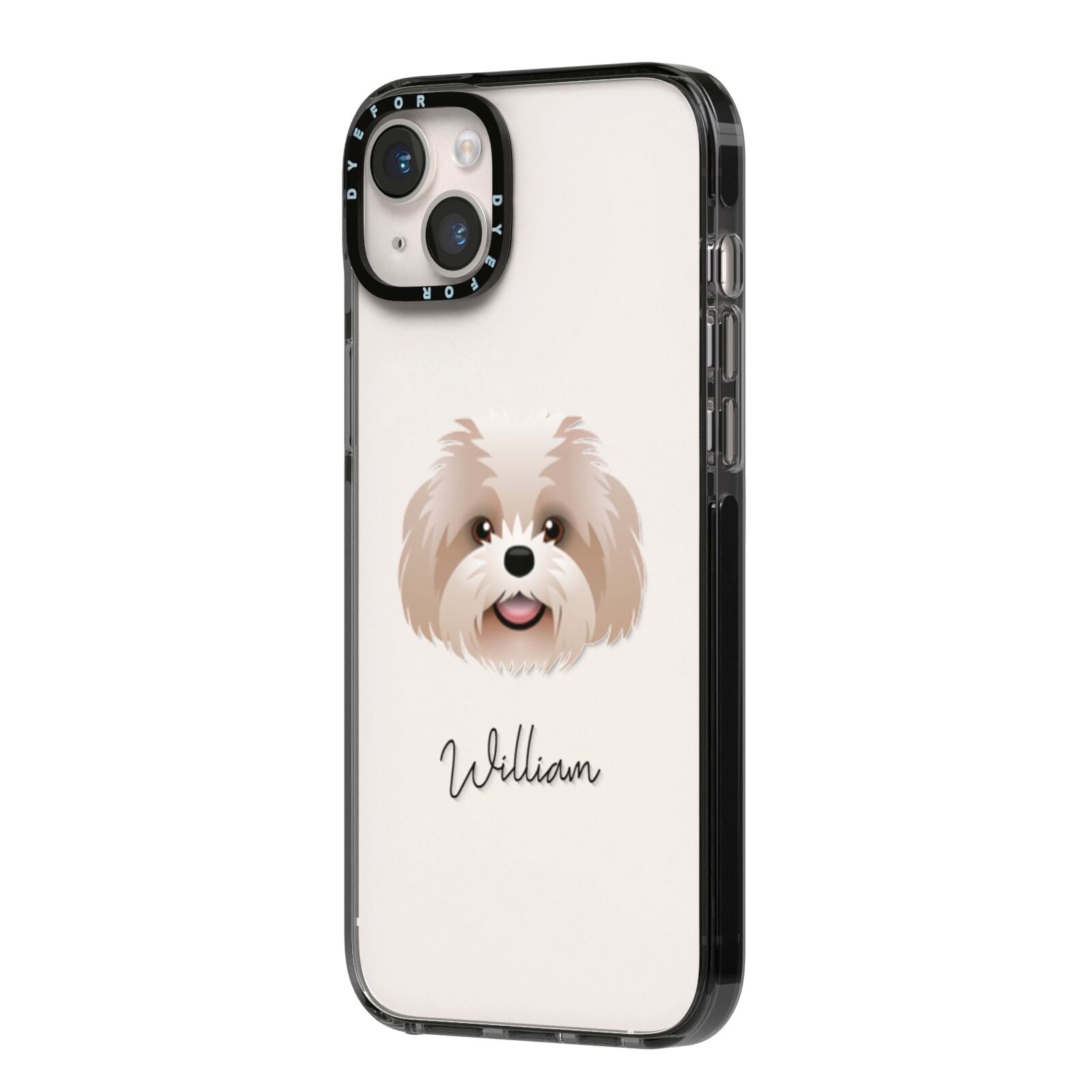 Shih Poo Personalised iPhone 14 Plus Black Impact Case Side Angle on Silver phone