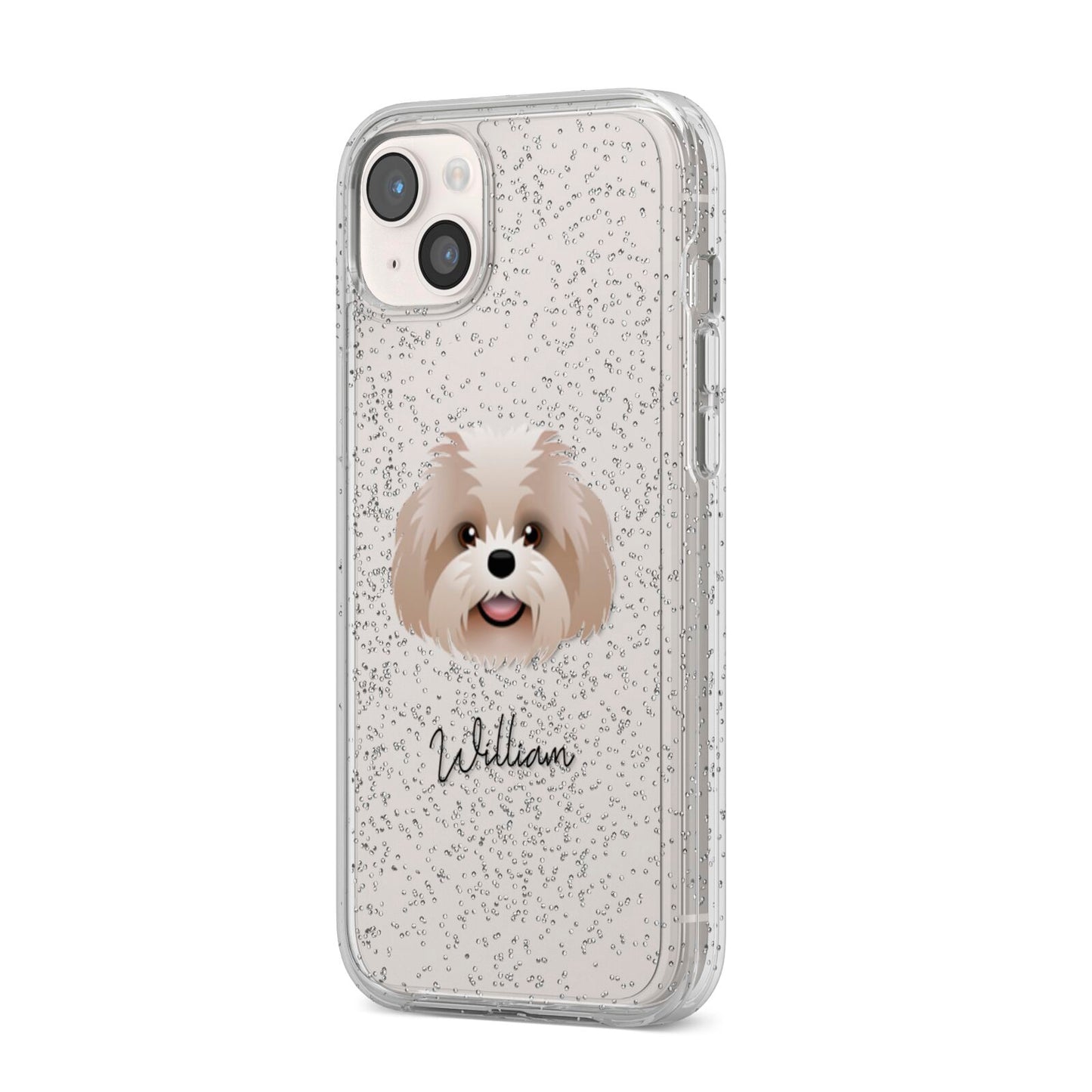 Shih Poo Personalised iPhone 14 Plus Glitter Tough Case Starlight Angled Image