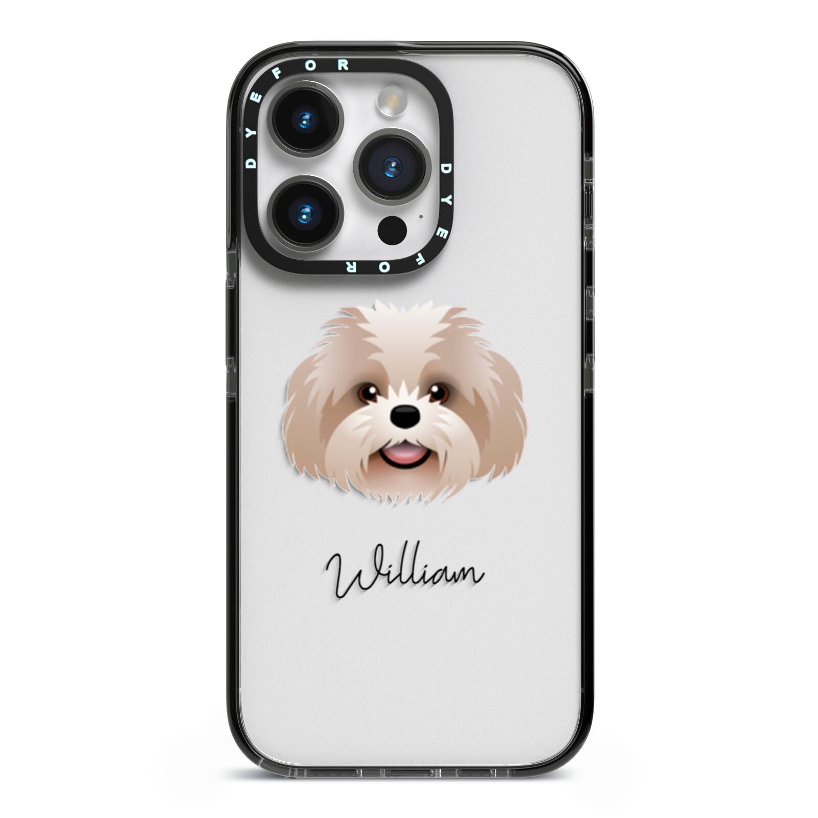 Shih Poo Personalised iPhone 14 Pro Black Impact Case on Silver phone