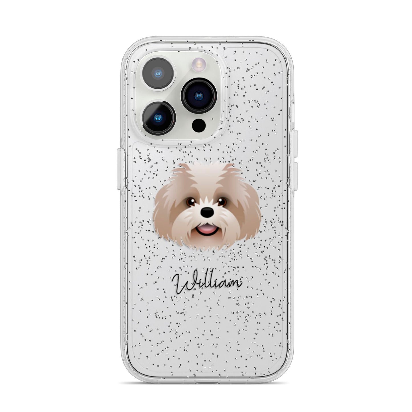 Shih Poo Personalised iPhone 14 Pro Glitter Tough Case Silver