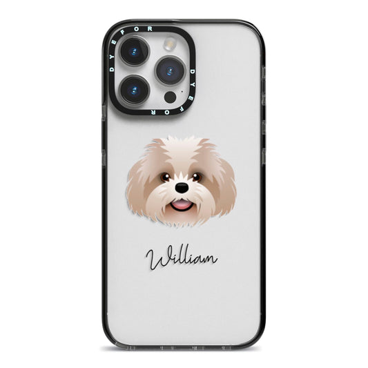 Shih Poo Personalised iPhone 14 Pro Max Black Impact Case on Silver phone