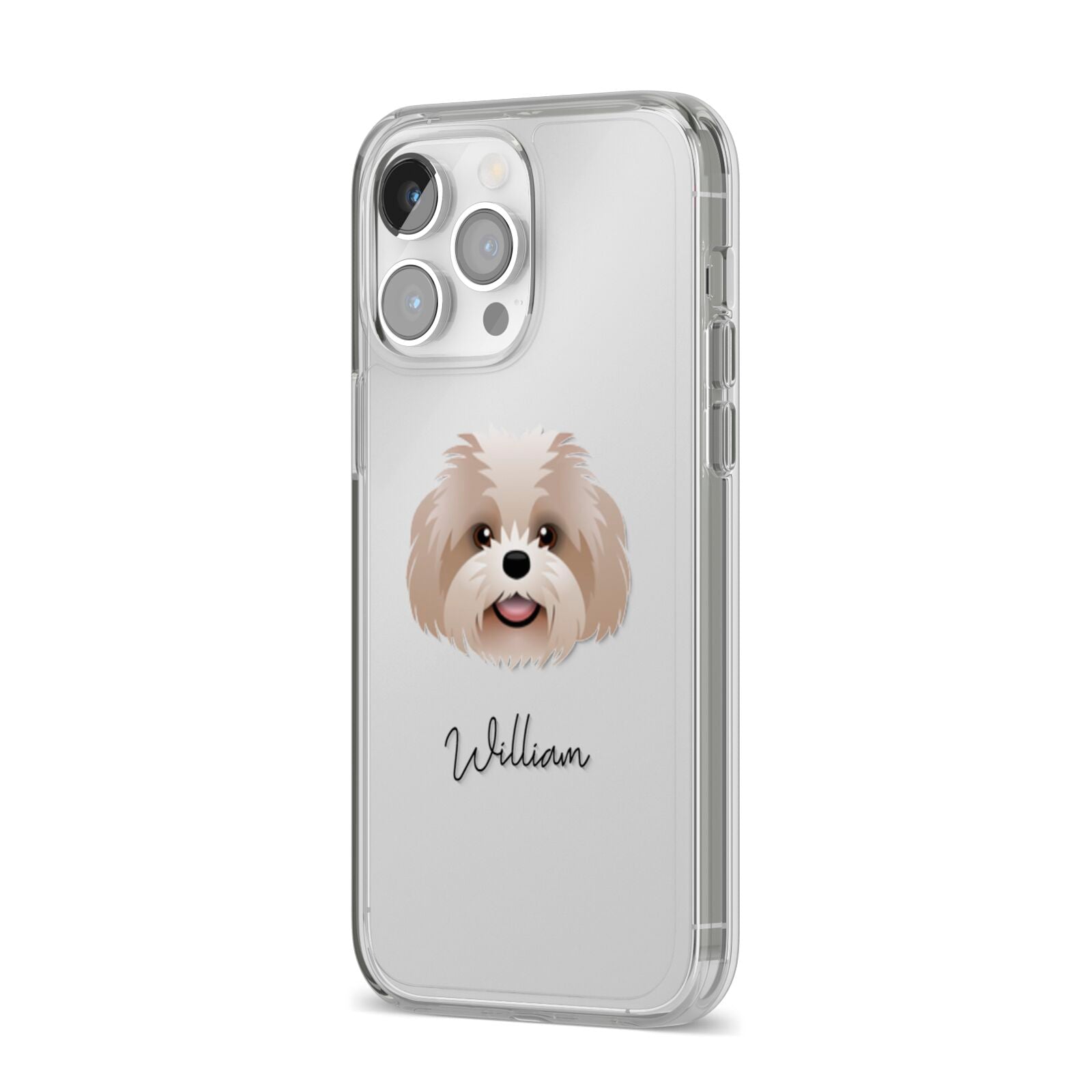 Shih Poo Personalised iPhone 14 Pro Max Clear Tough Case Silver Angled Image