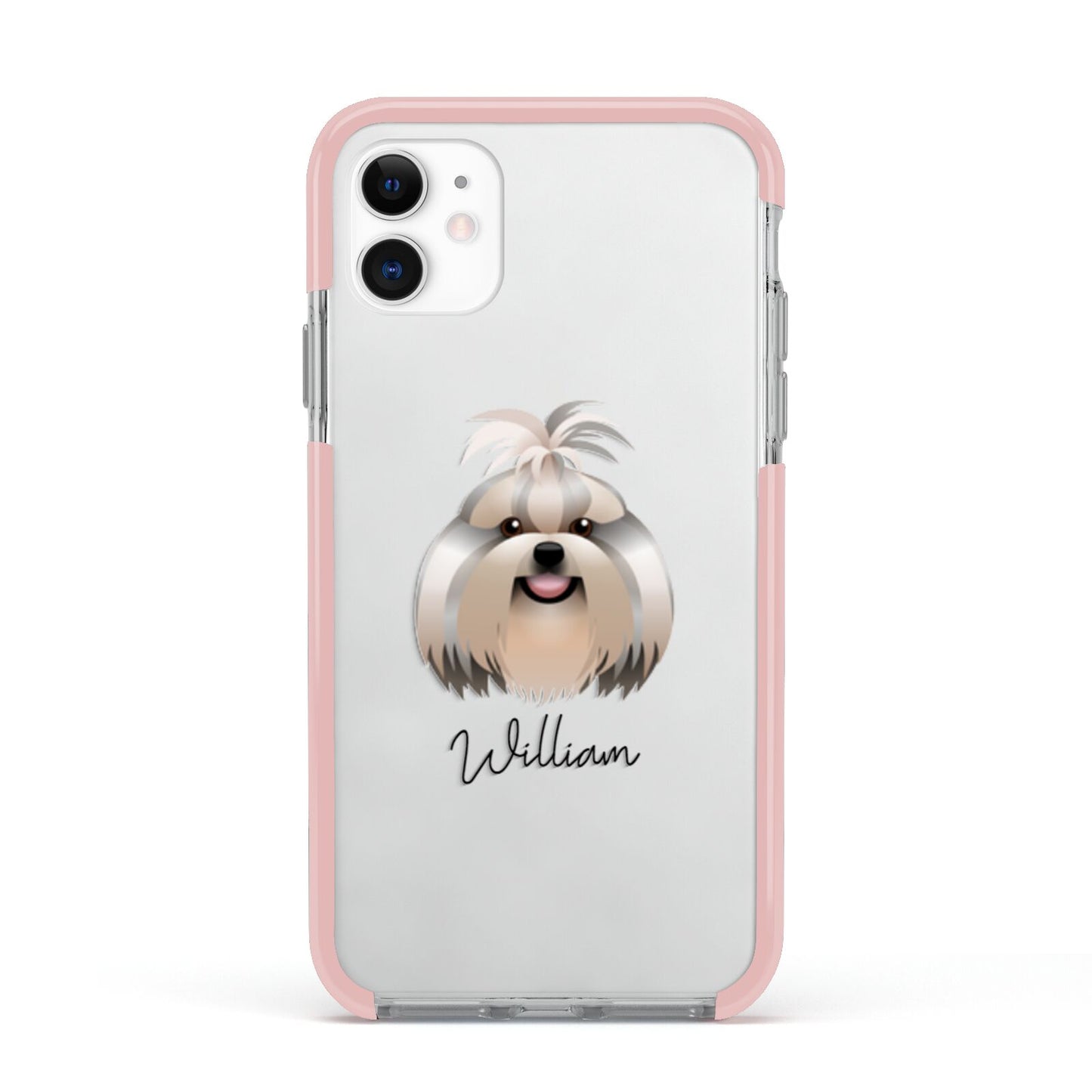 Shih Tzu Personalised Apple iPhone 11 in White with Pink Impact Case