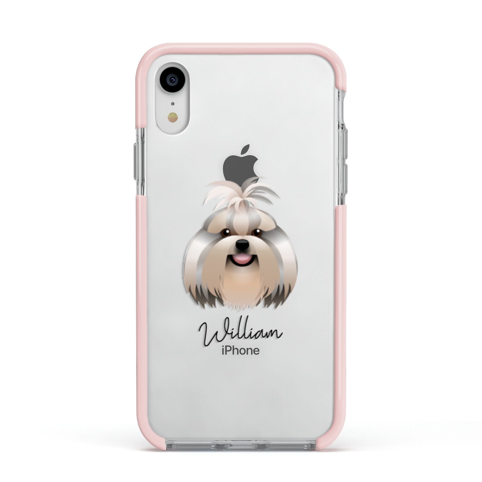Shih Tzu Personalised Apple iPhone XR Impact Case Pink Edge on Silver Phone