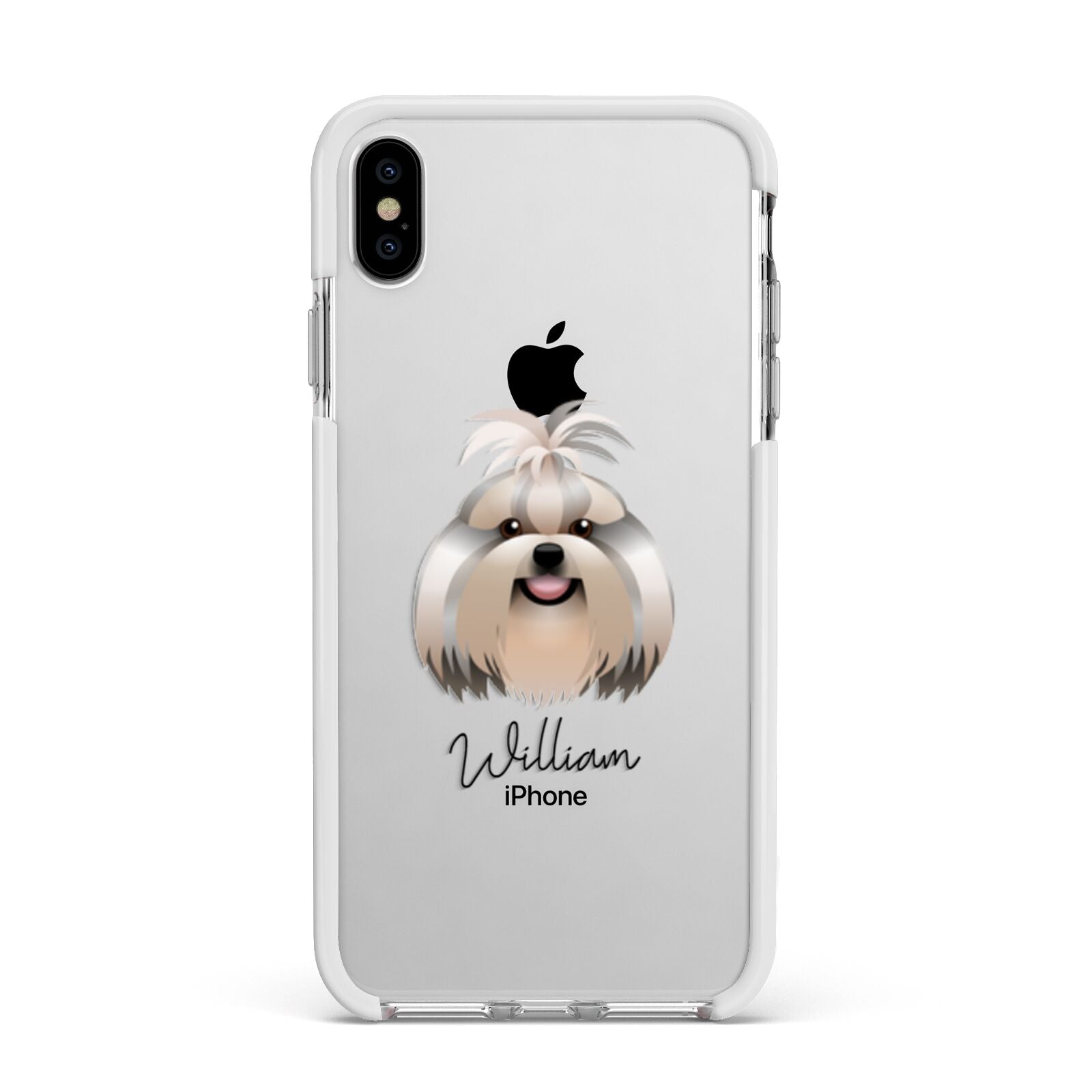 Shih Tzu Personalised Apple iPhone Xs Max Impact Case White Edge on Silver Phone