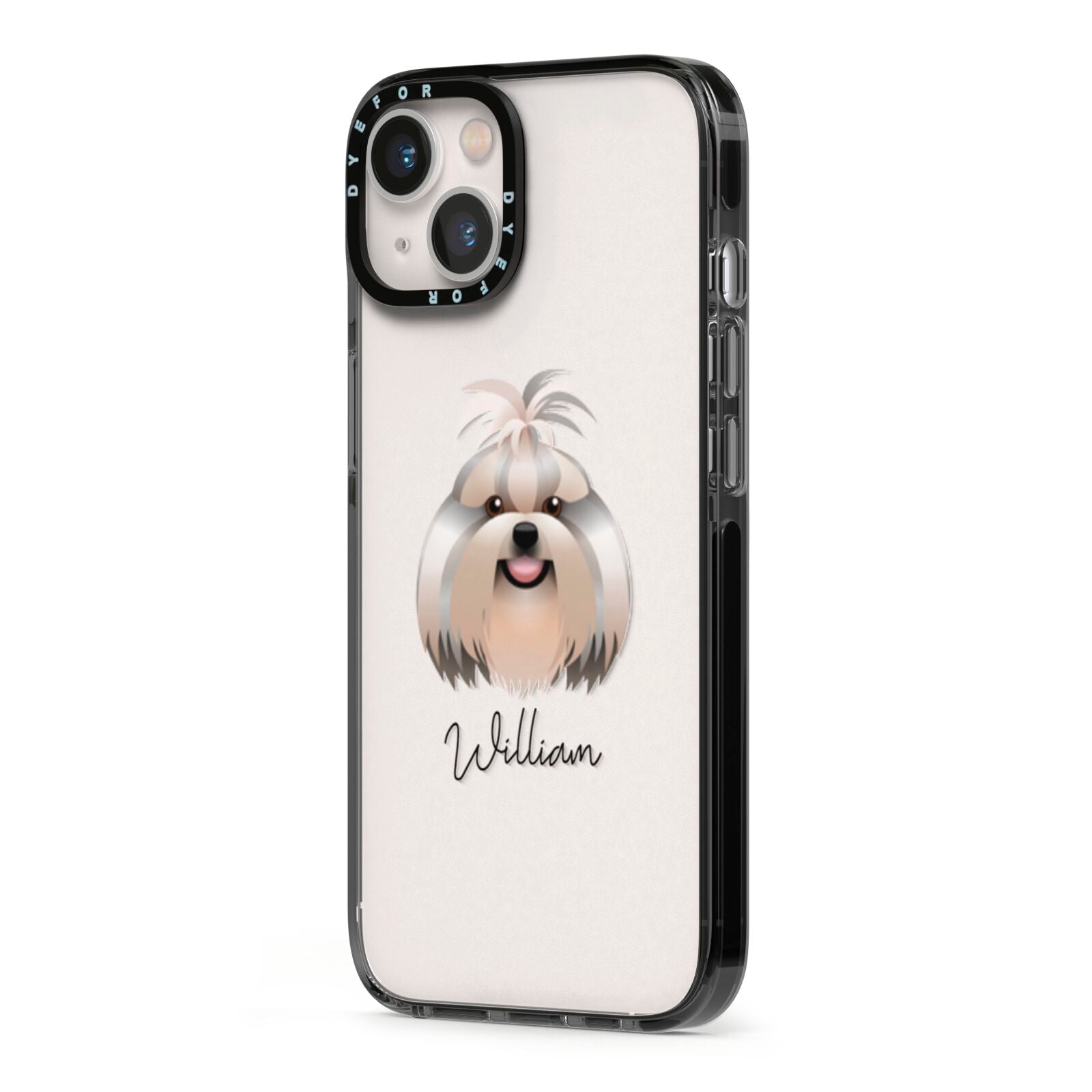 Shih Tzu Personalised iPhone 13 Black Impact Case Side Angle on Silver phone