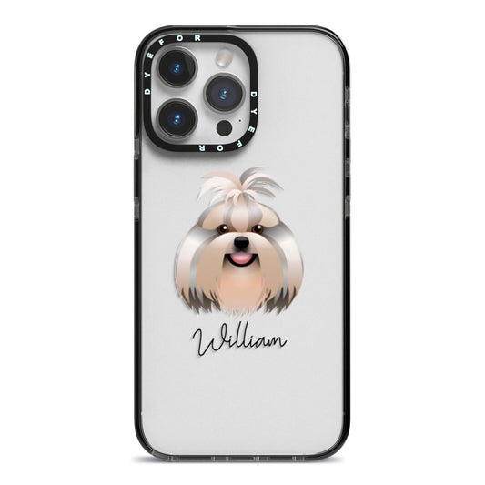 Shih Tzu Personalised iPhone 14 Pro Max Black Impact Case on Silver phone