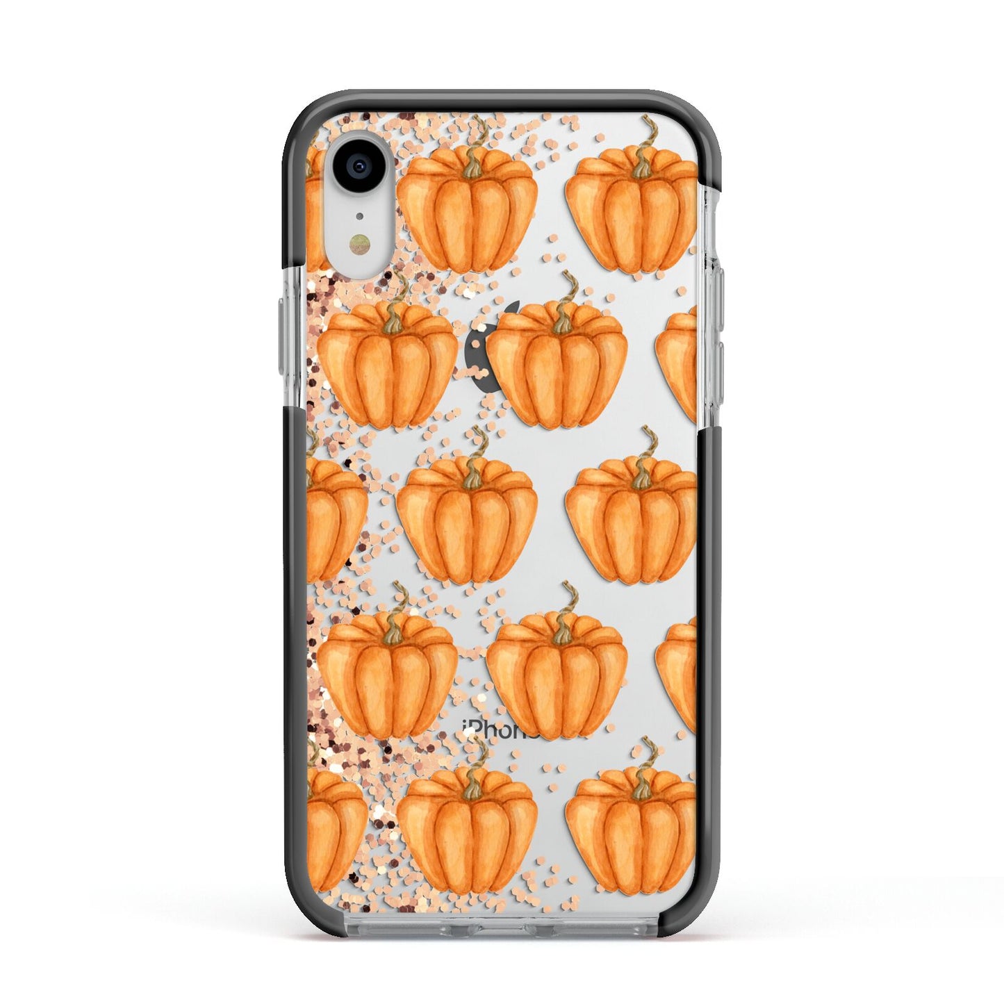 Shimmery Pumpkins Apple iPhone XR Impact Case Black Edge on Silver Phone