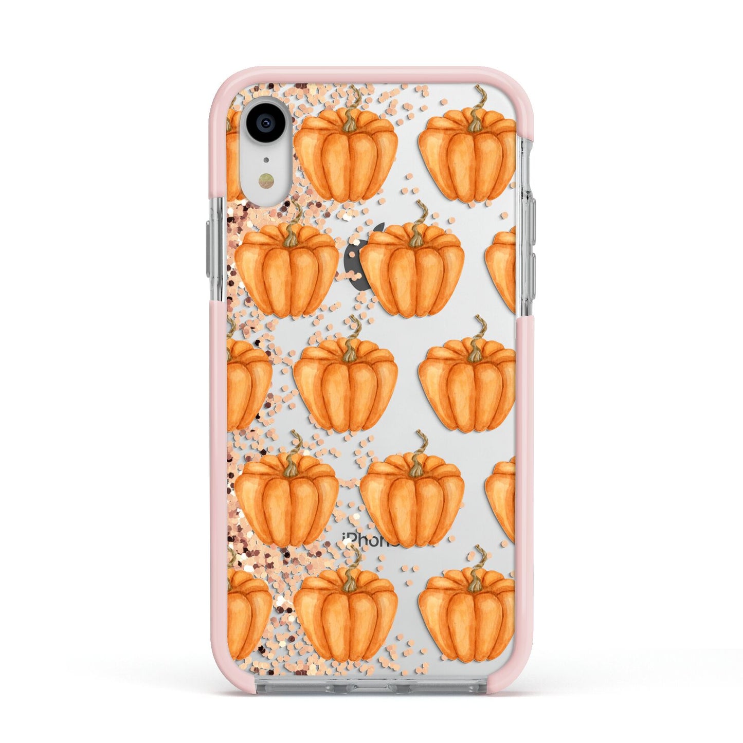 Shimmery Pumpkins Apple iPhone XR Impact Case Pink Edge on Silver Phone