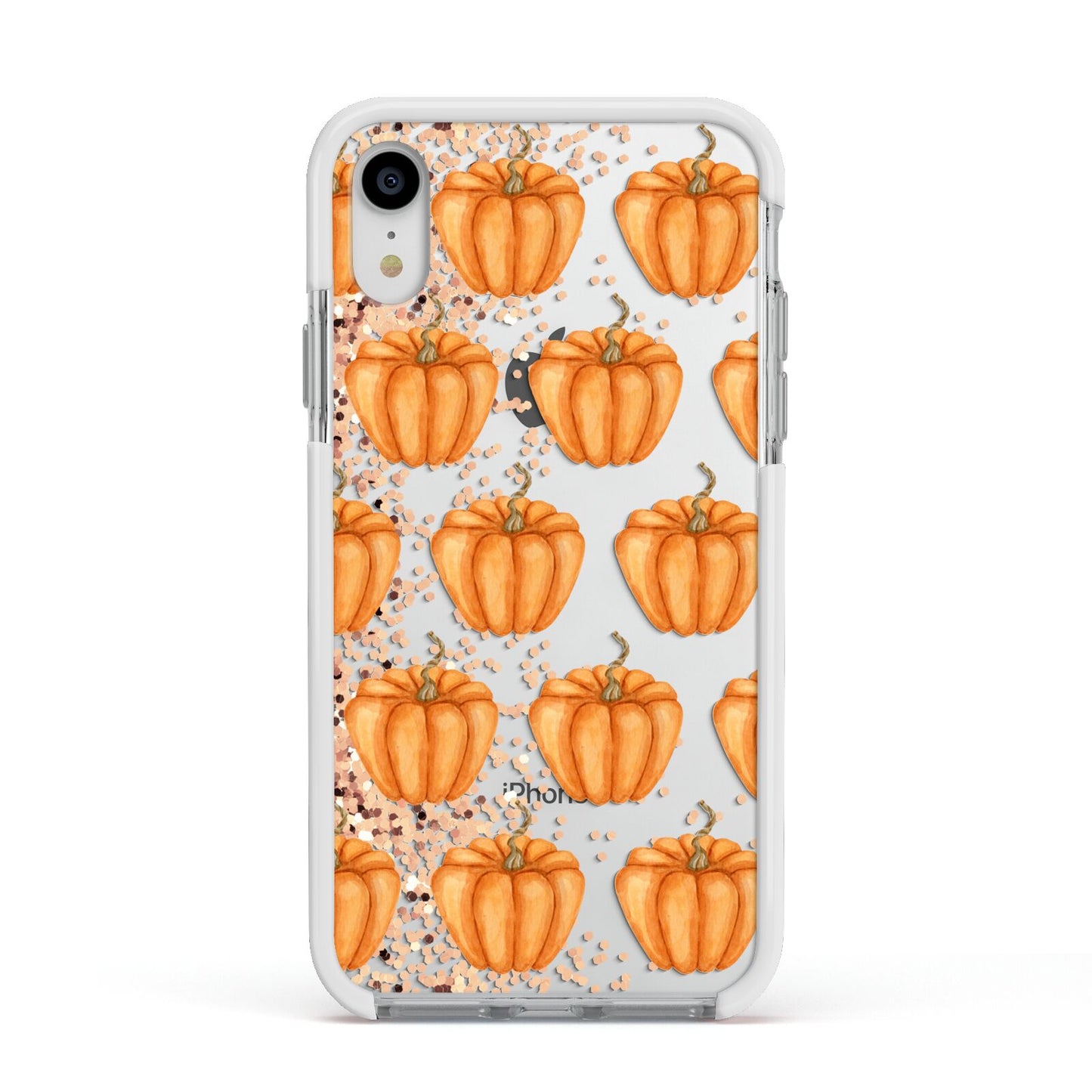 Shimmery Pumpkins Apple iPhone XR Impact Case White Edge on Silver Phone