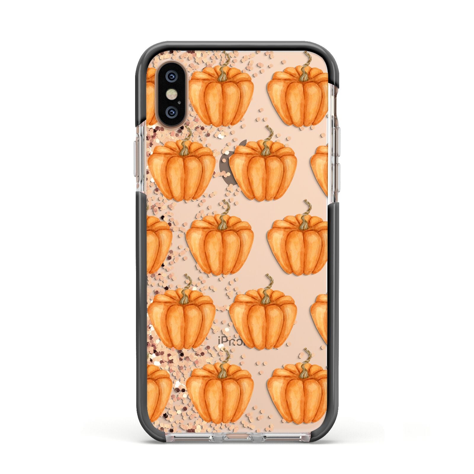 Shimmery Pumpkins Apple iPhone Xs Impact Case Black Edge on Gold Phone