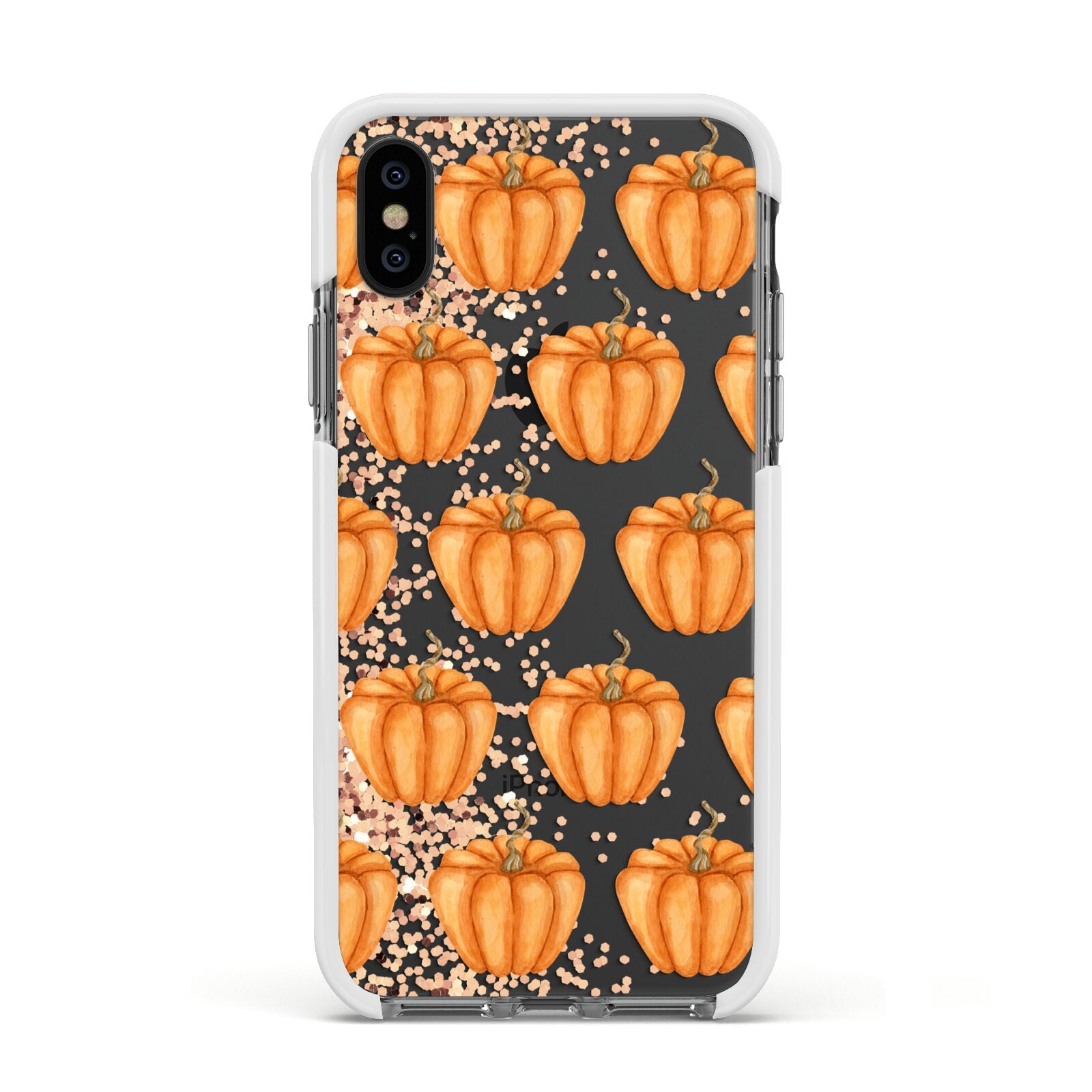 Shimmery Pumpkins Apple iPhone Xs Impact Case White Edge on Black Phone