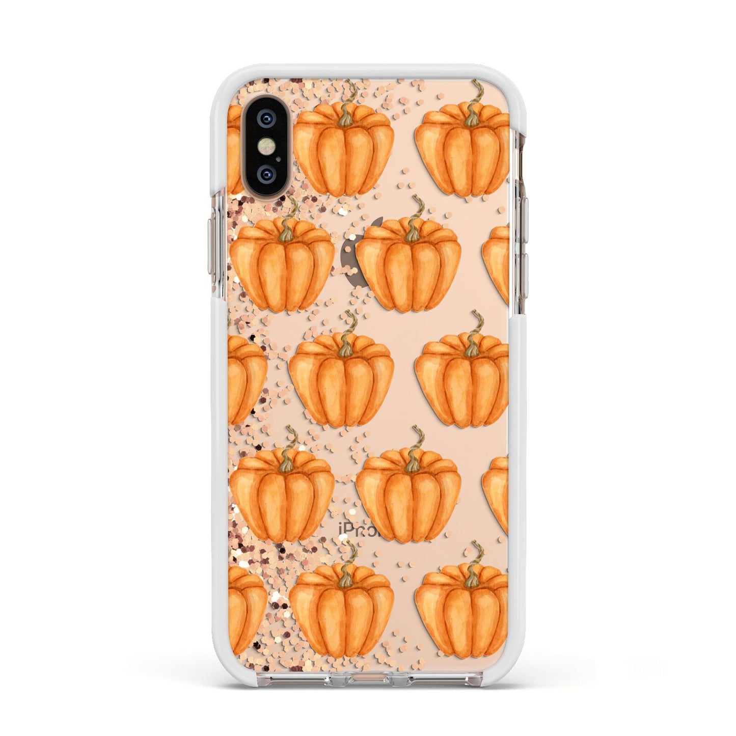 Shimmery Pumpkins Apple iPhone Xs Impact Case White Edge on Gold Phone