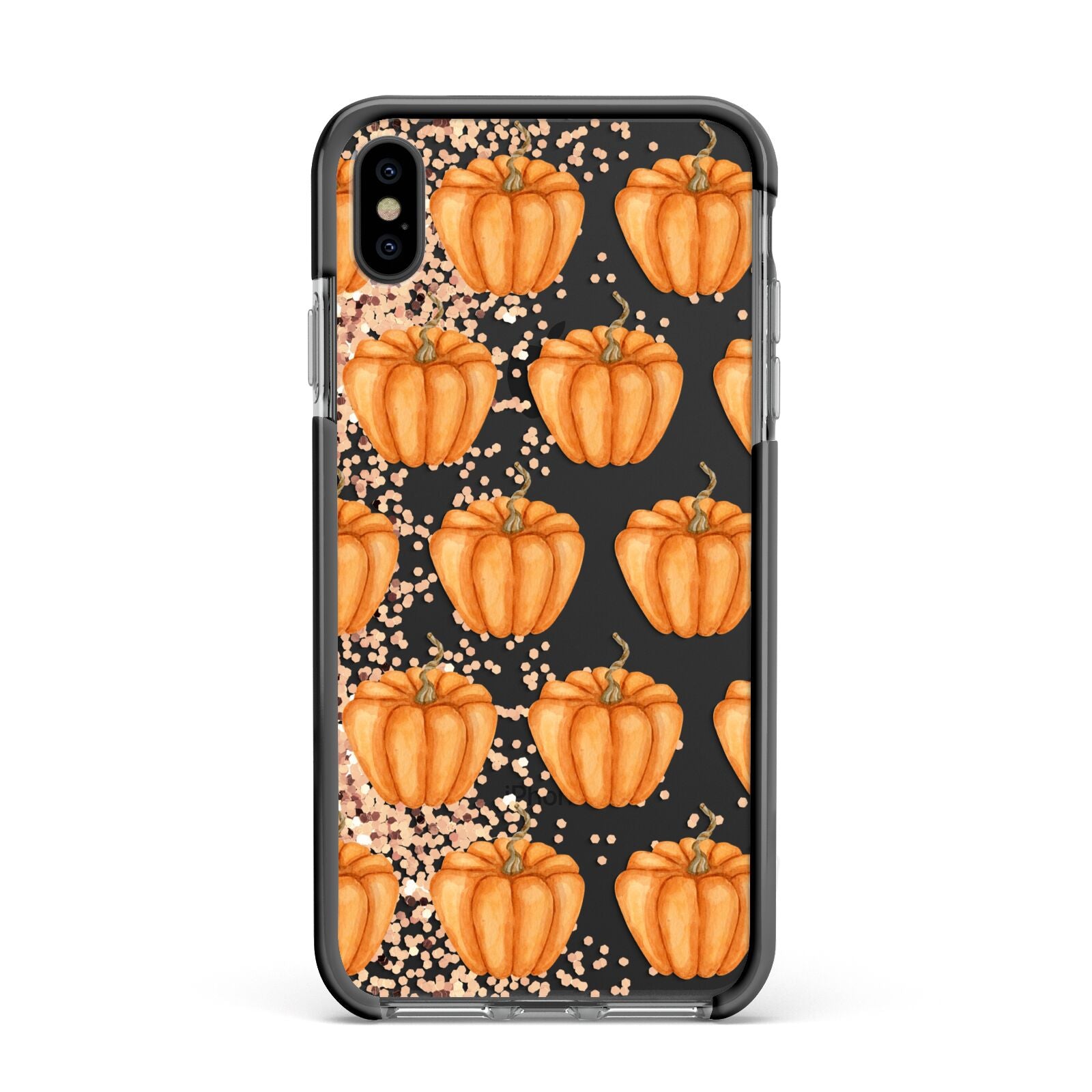 Shimmery Pumpkins Apple iPhone Xs Max Impact Case Black Edge on Black Phone