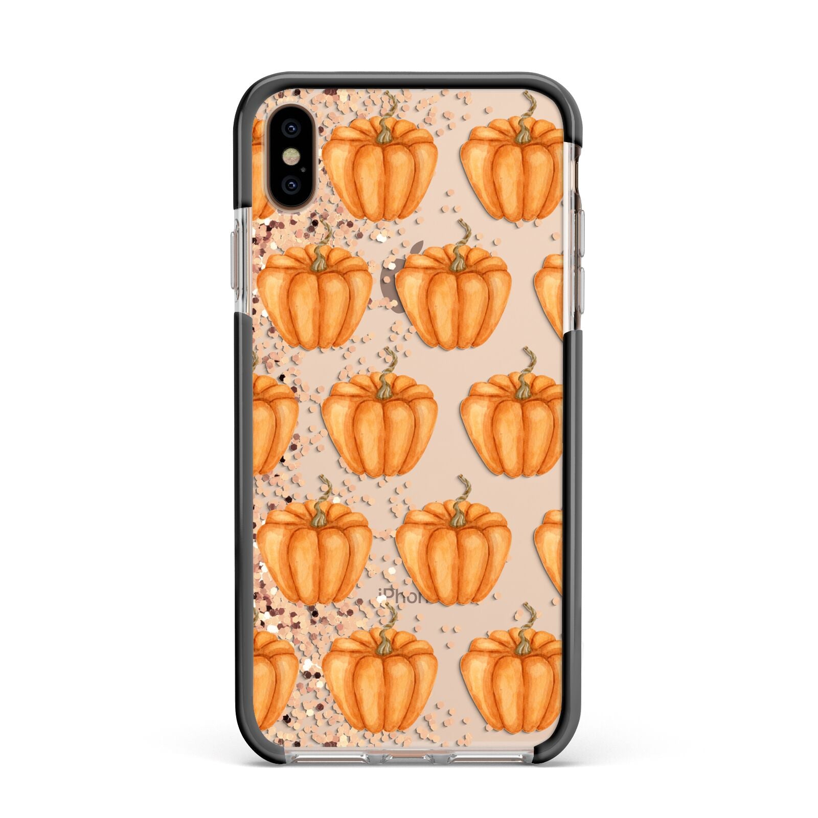 Shimmery Pumpkins Apple iPhone Xs Max Impact Case Black Edge on Gold Phone