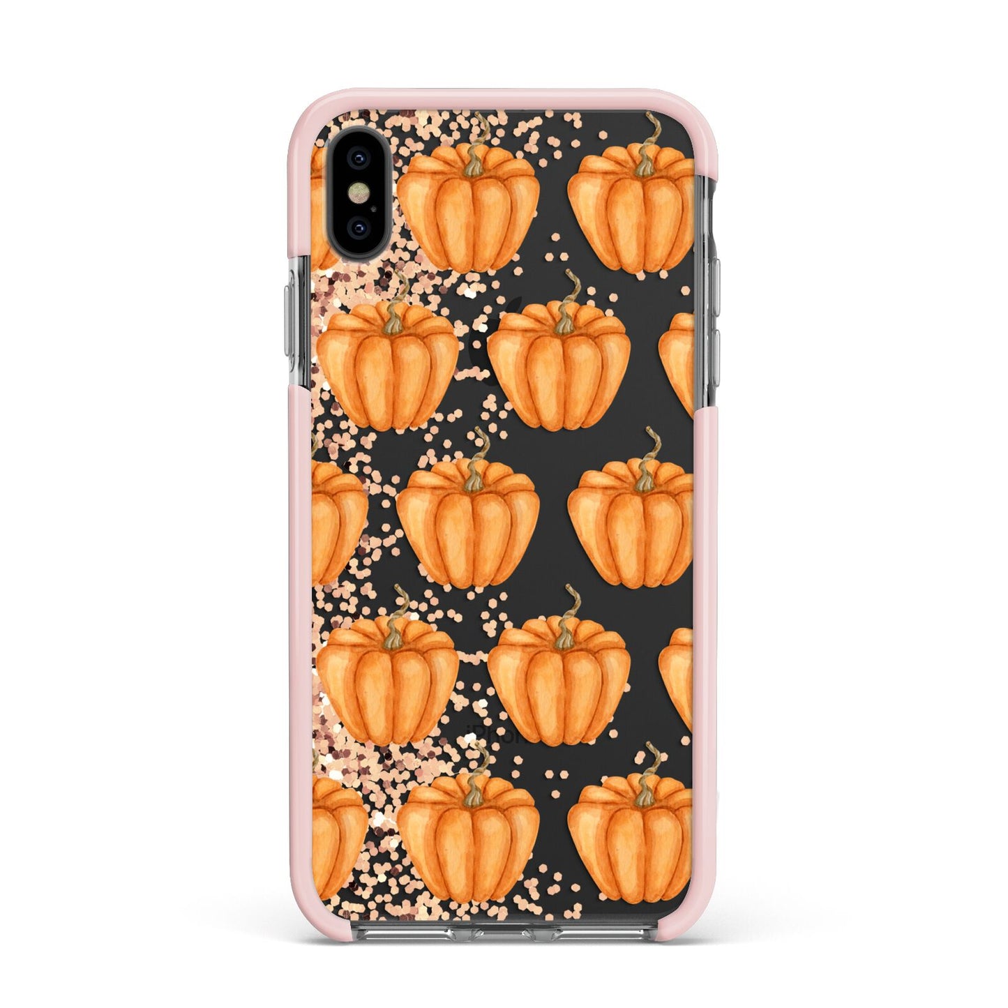 Shimmery Pumpkins Apple iPhone Xs Max Impact Case Pink Edge on Black Phone
