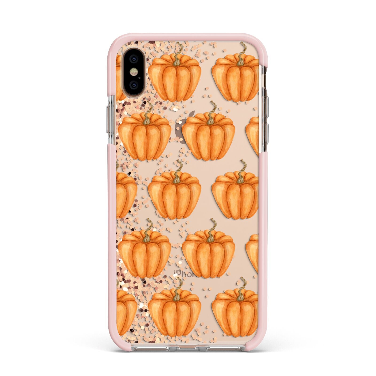 Shimmery Pumpkins Apple iPhone Xs Max Impact Case Pink Edge on Gold Phone